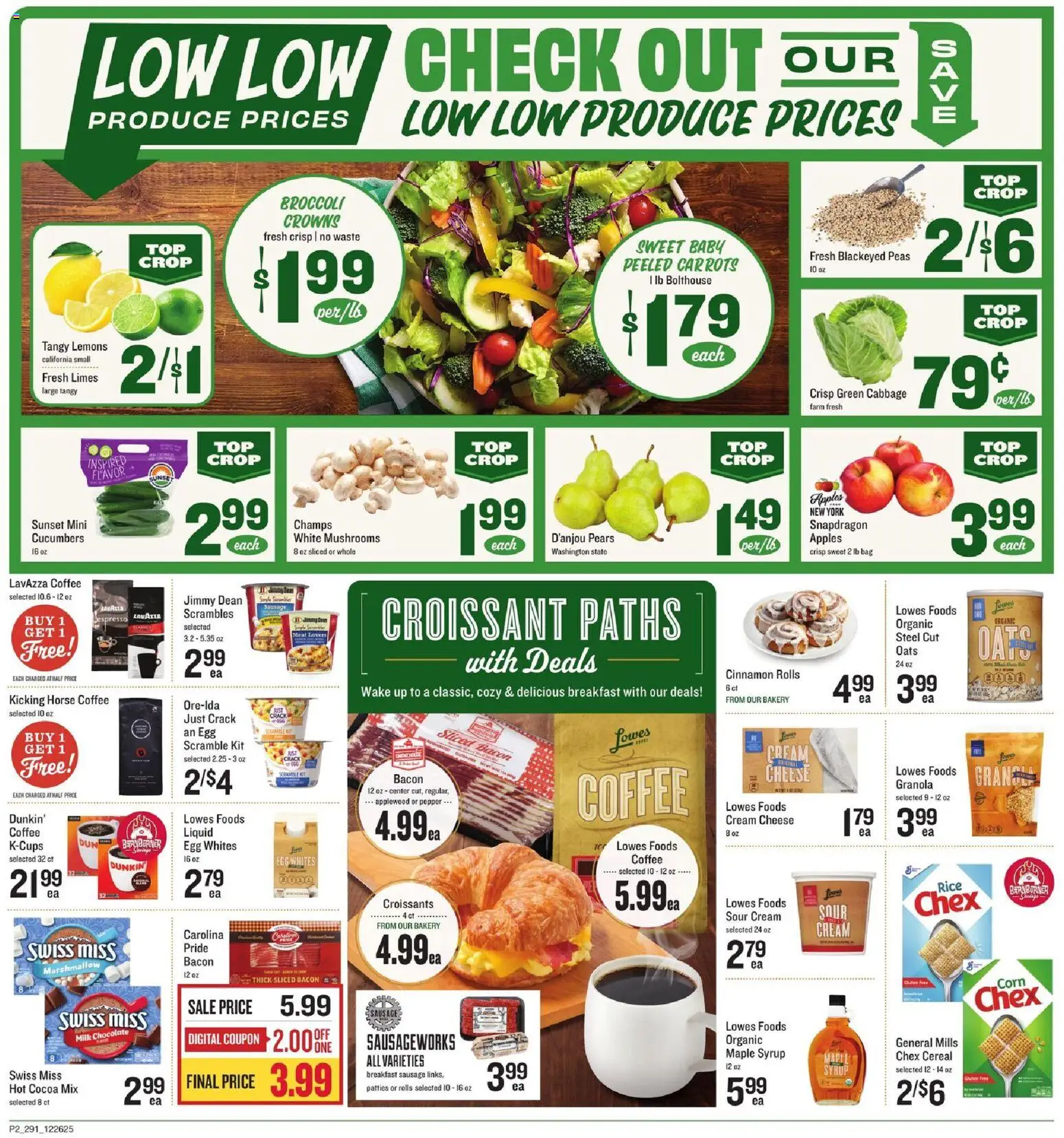 Lowes Foods Weekly Ad - NC - valid from 26.12.2025 | Page: 2 | Products: Chocolate, Croissants, Cabbage, Bag