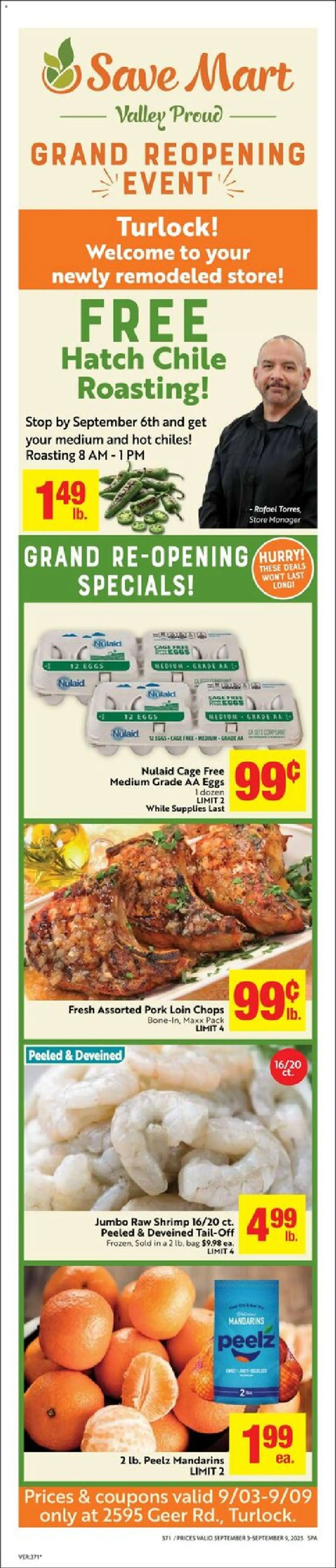 Save Mart Ad - valid from 03.09.2025 | Page: 1 | Products: Mandarins, Eggs, Pork, Bag