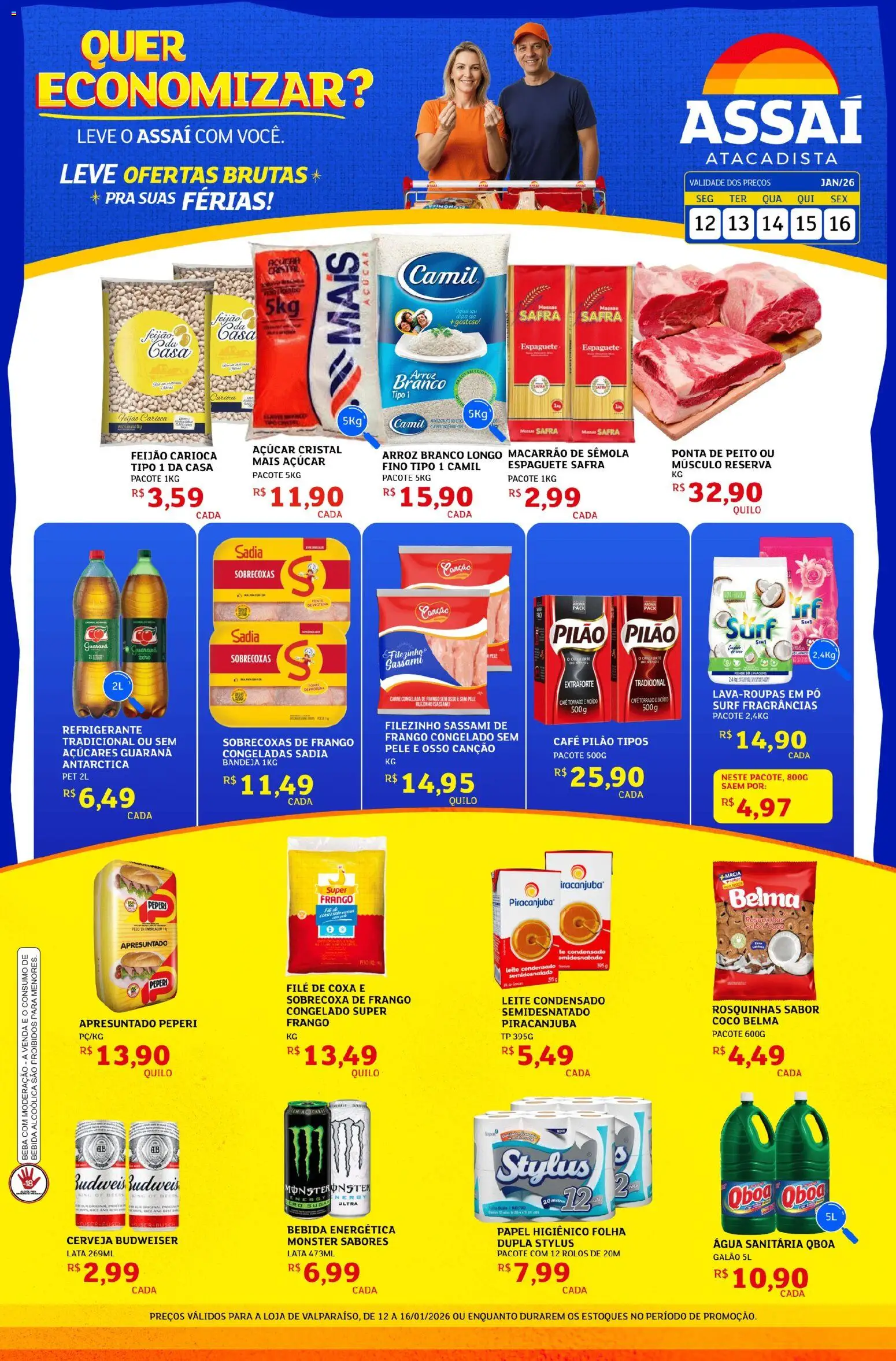 Assaí Atacadista Folheto - válido de 15.01.2026 | Página: 1 | Produtos: Espaguete, Arroz, Frango, Água sanitária
