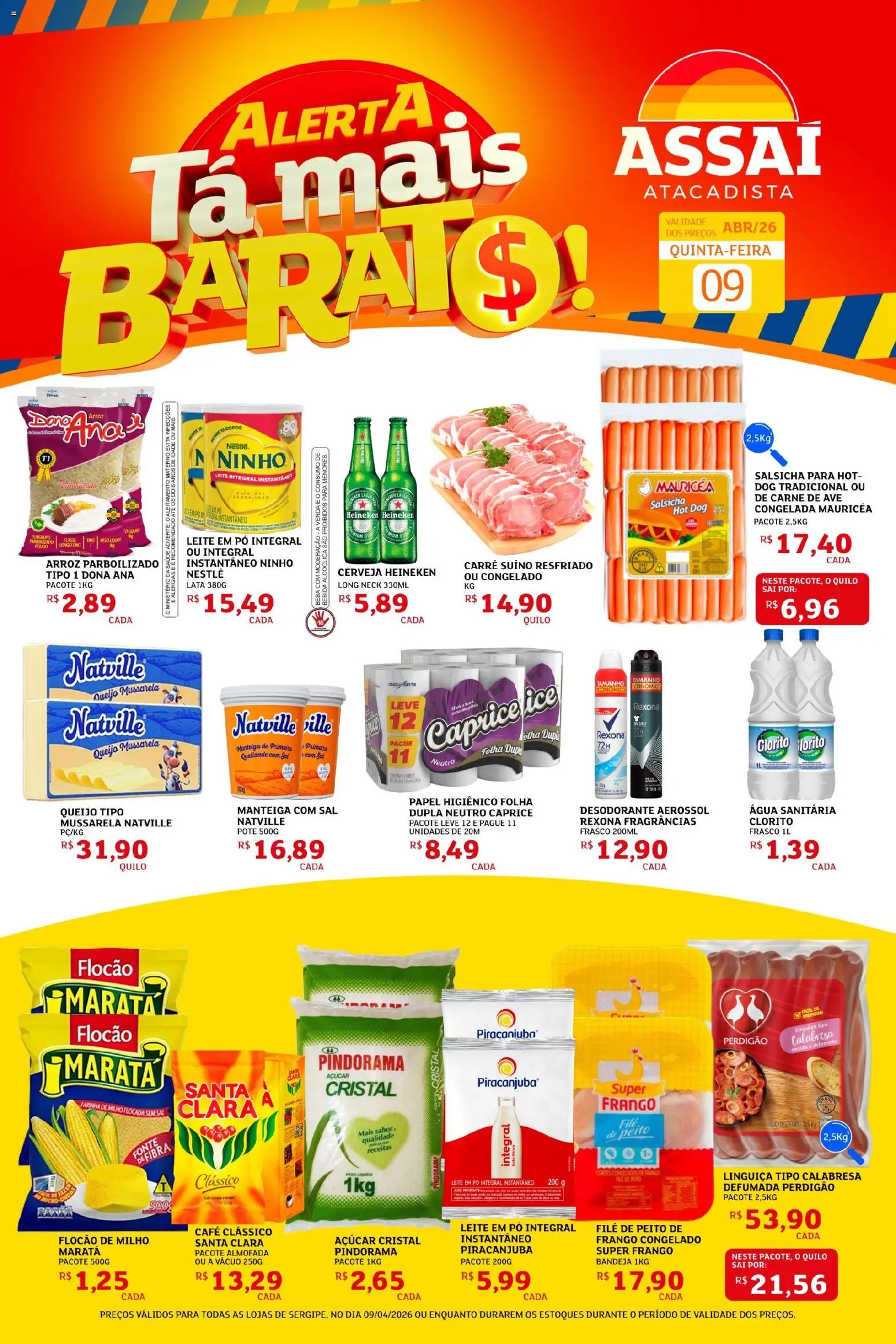 Assaí Atacadista Folheto - válido de 09.04.2026 | Página: 1 | Produtos: Pó, Almofada, Bandeja, Mussarela