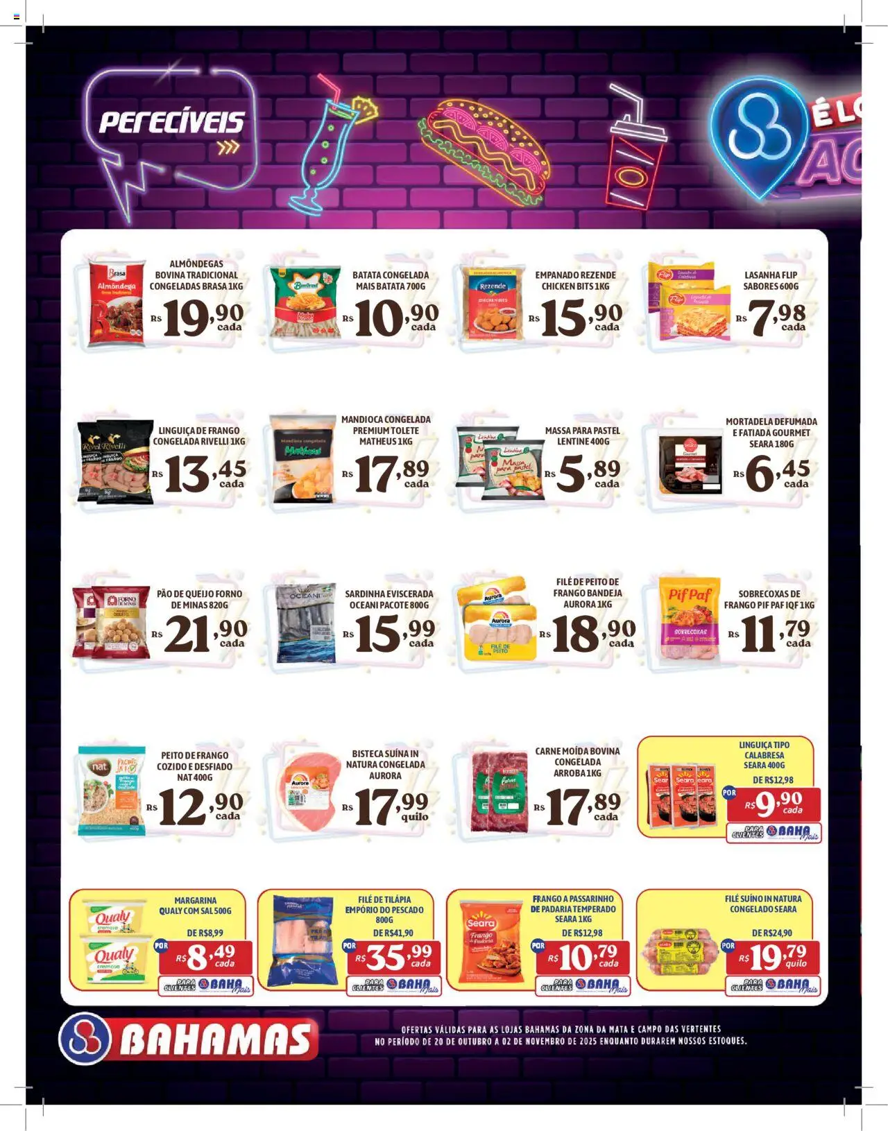 Bahamas Supermercados Folheto - válido de 20.10.2025 | Página: 6 | Produtos: Linguiça, Tilápia, Massa, Lasanha