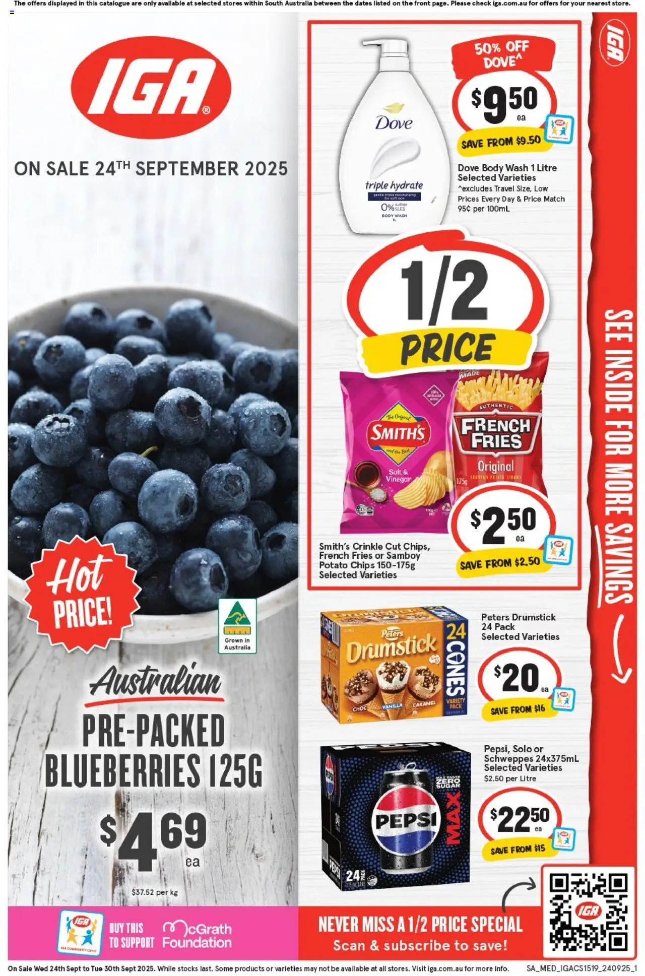 IGA catalogue - valid from 24.09.2025 | Page: 1 | Products: Pepsi, Chips, Salt, Foundation
