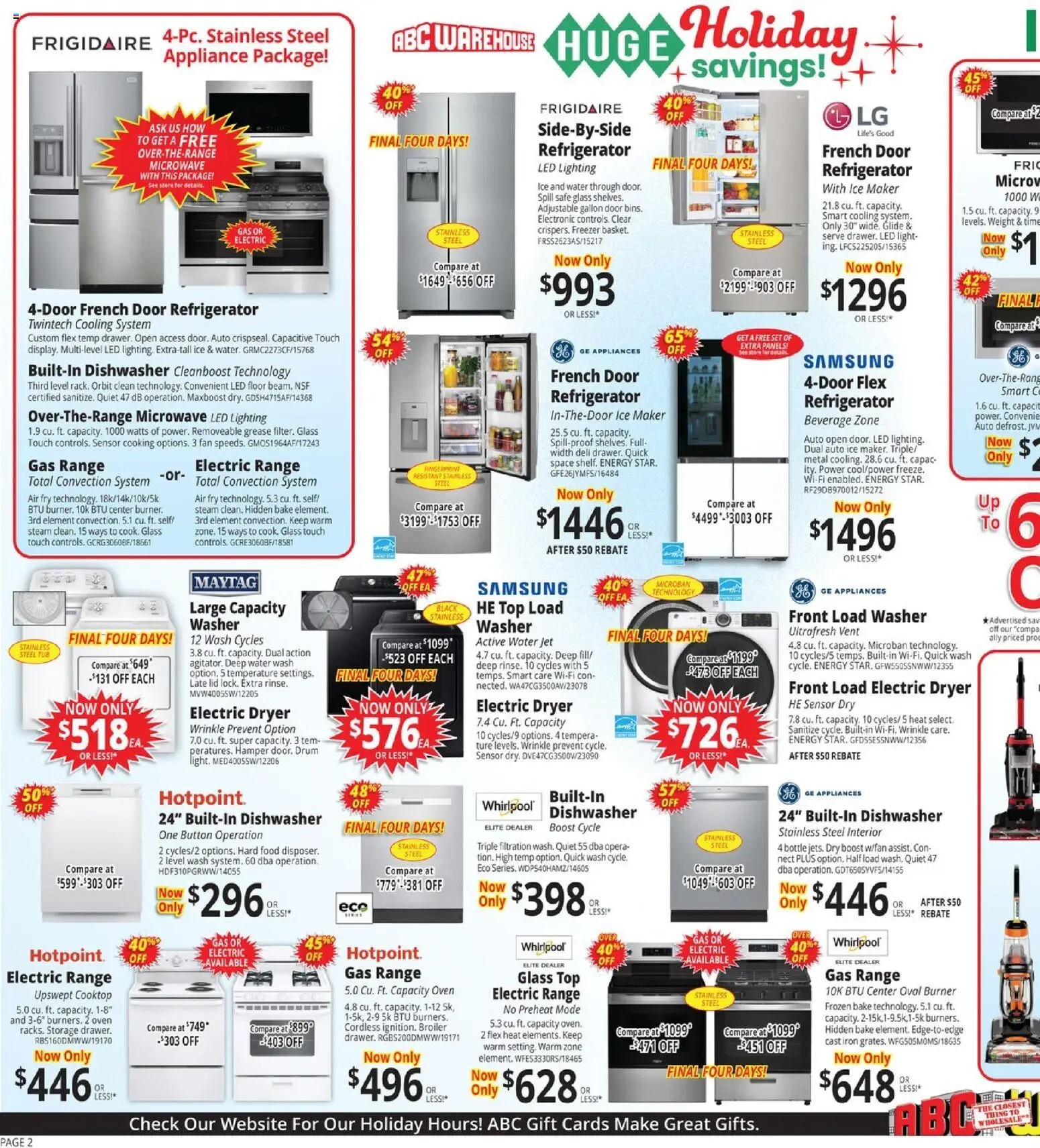 ABC Warehouse Weekly Ad - valid from 30.11.2025 | Page: 2 | Products: Refrigerator, Freezer, Dryer, Weight