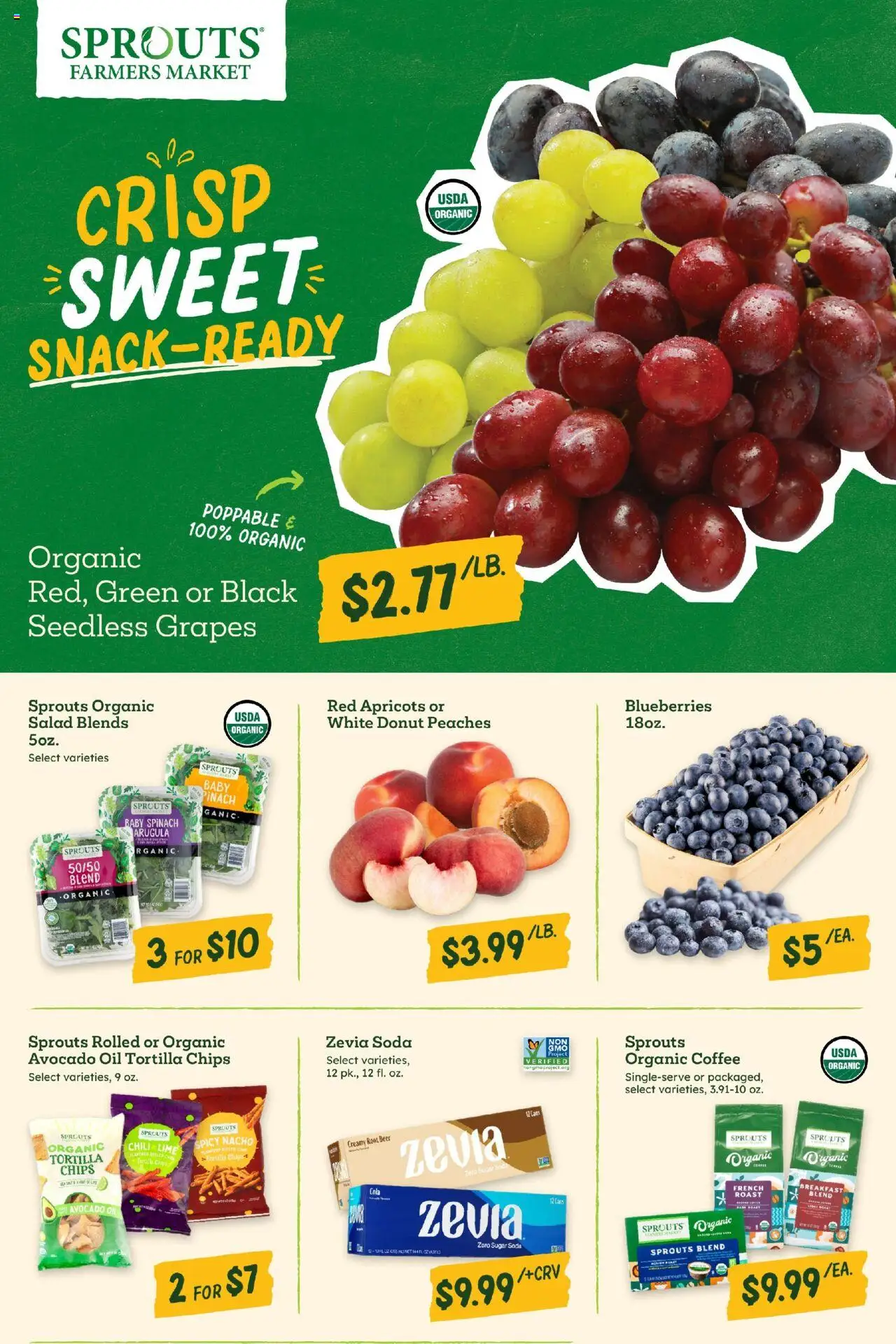 Sprouts Weekly Ad - valid from 11.06.2025 | Page: 1 | Products: Apricots, Spinach, Salad, Grapes
