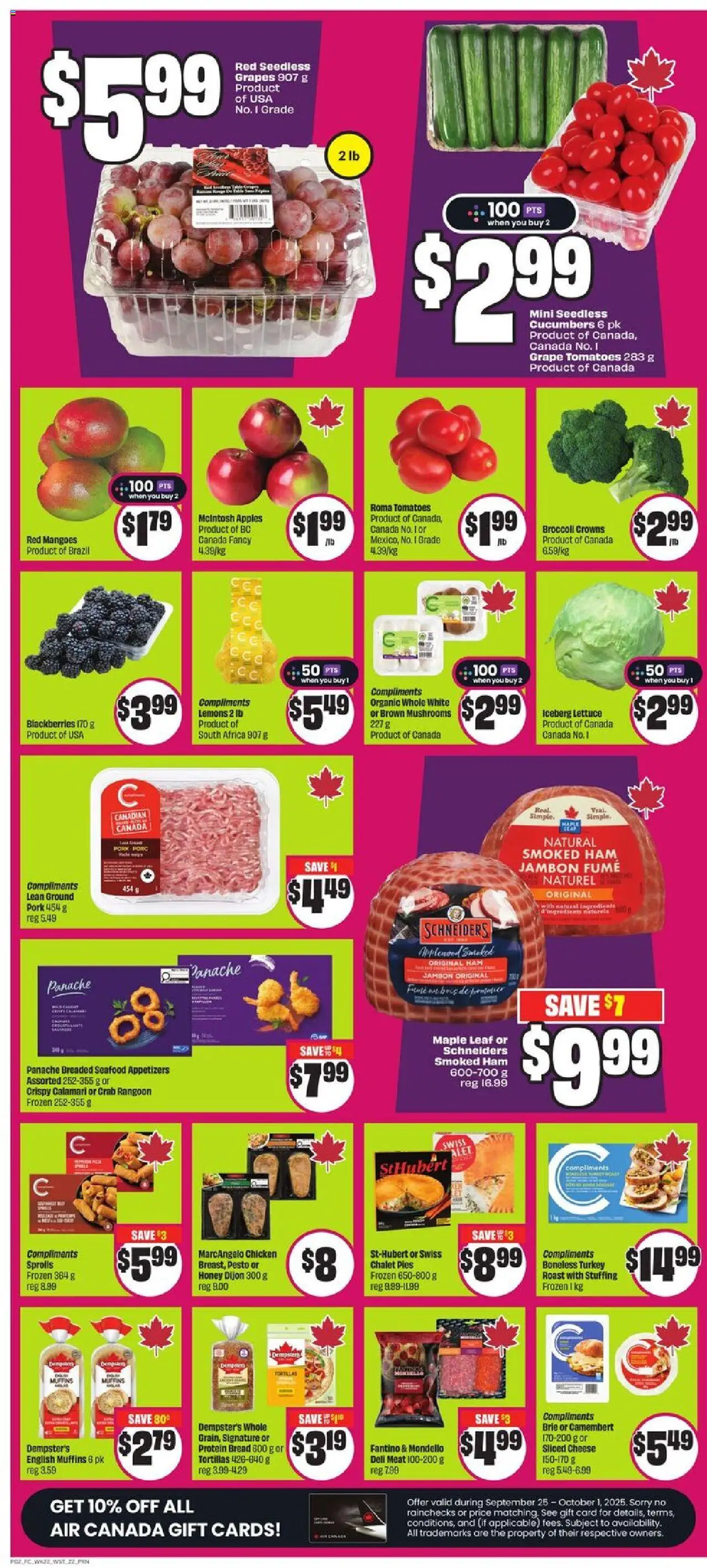 FreshCo flyer valid from 25.09.2025 | Page: 3 | Products: Turkey, Ham, Pork, Tomatoes