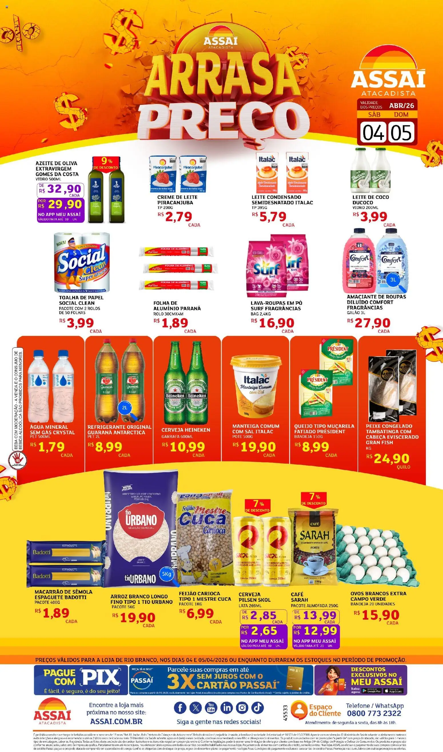 Assaí Atacadista Folheto - válido de 04.04.2026 | Página: 1 | Produtos: Espaguete, Arroz, Peixe, Cerveja Heineken