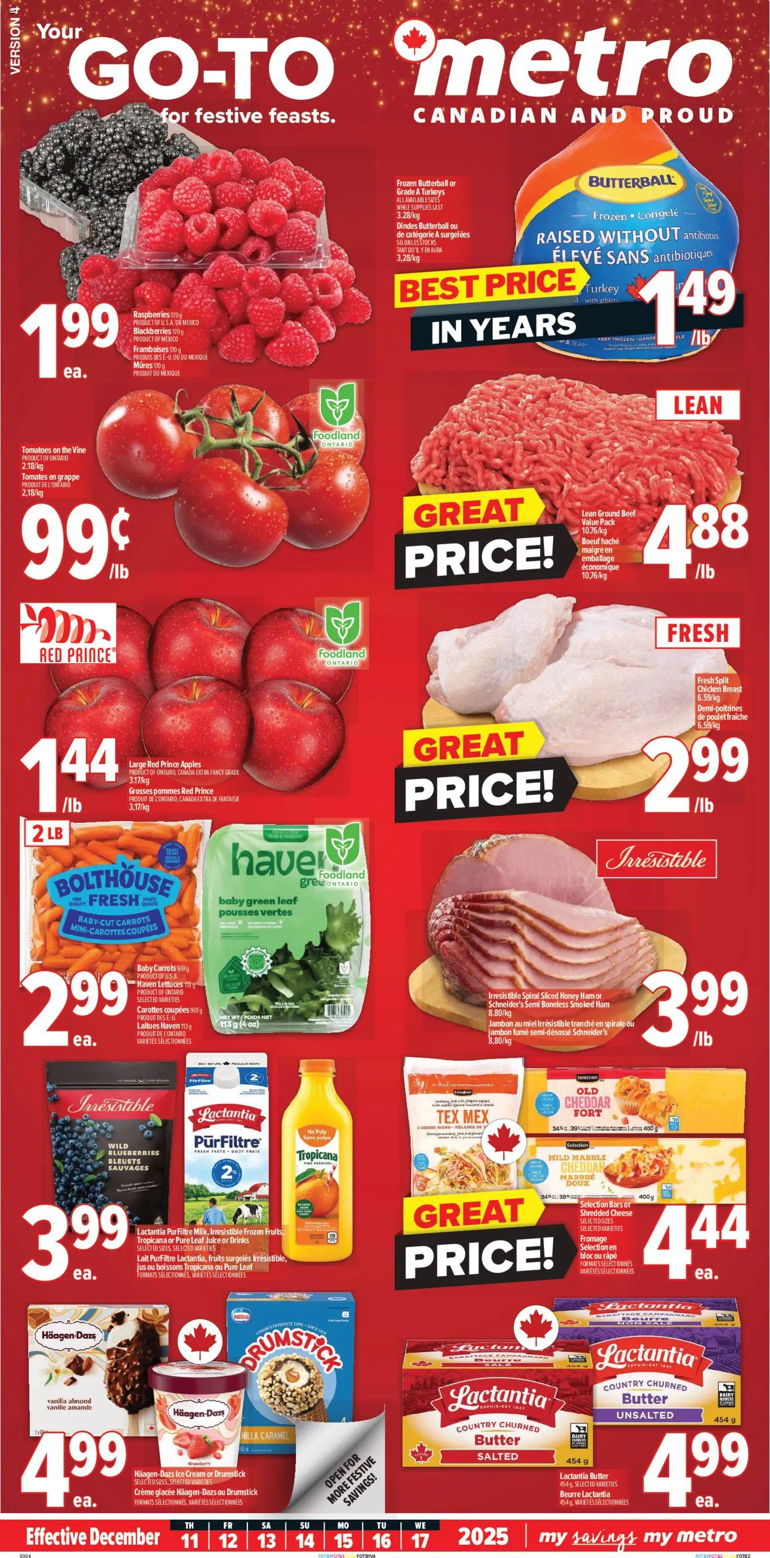 Metro flyer valid from 11.12.2025 | Page: 1 | Products: Ice cream, Cheese, Ham, Juice