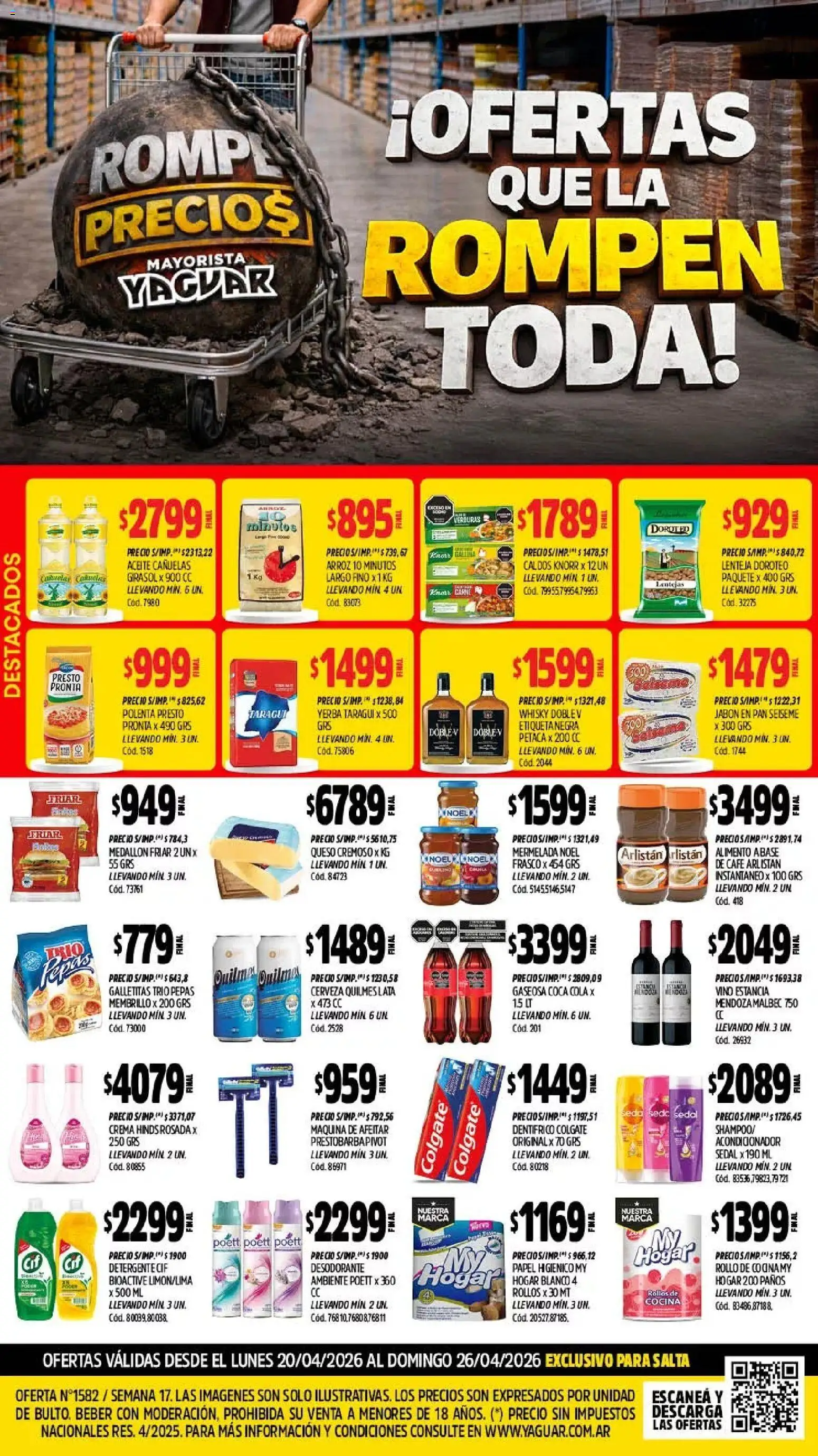 Yaguar - Oferta Semanal Salta │ válido desde el 20.04.2026 | Página: 1 | Productos: Yerba, Lentejas, Aceite, Polenta