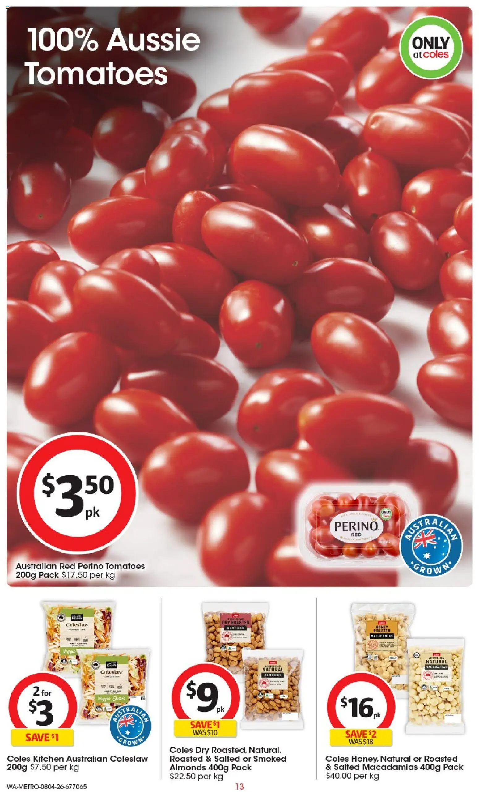 Coles catalogue - valid from 08.04.2026 | Page: 13 | Products: Almonds, Honey, Tomatoes