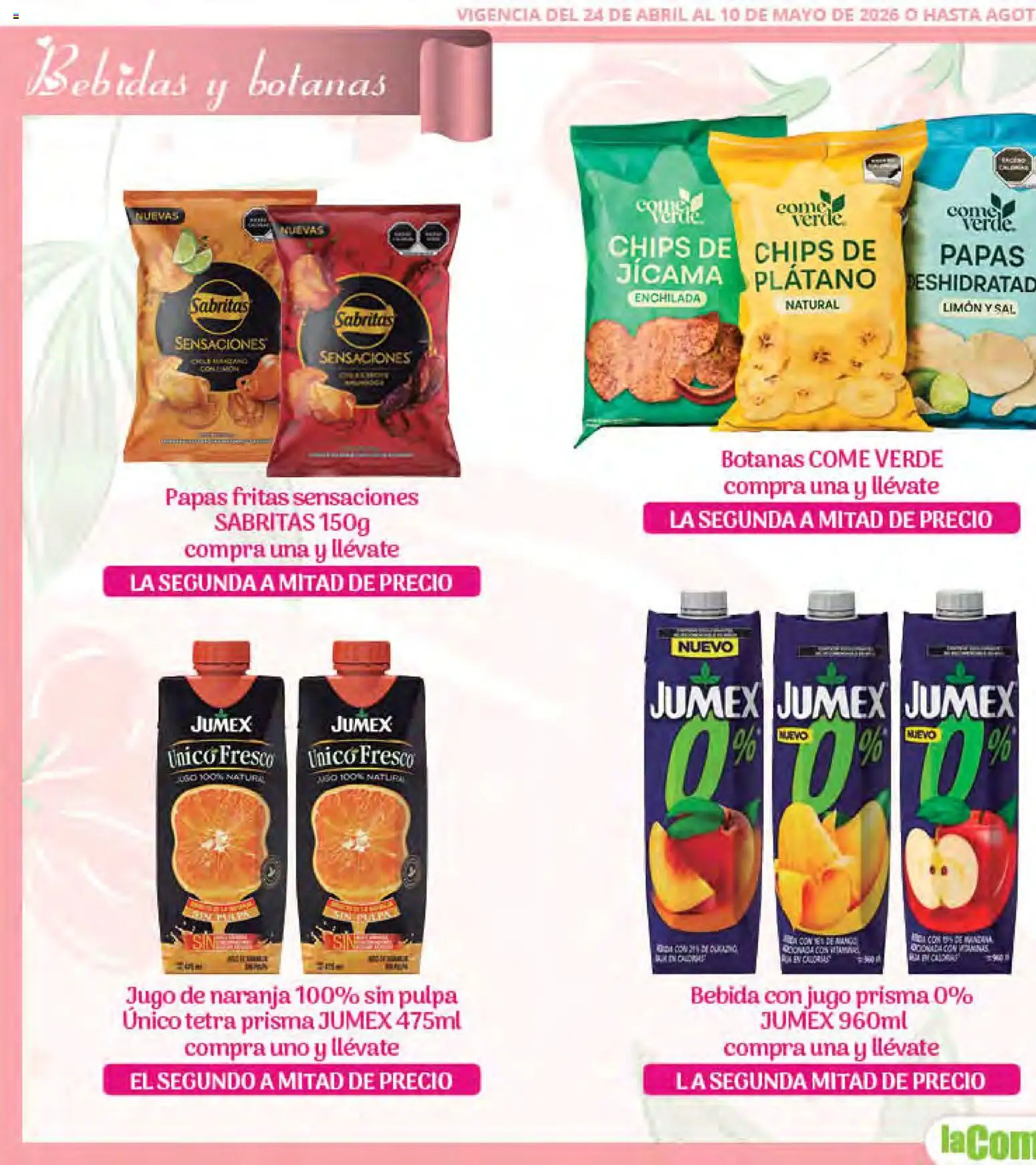 Nuevas ofertas de La Comer válidas en toda la República Mexicana desde el 24.04.2026. ¡Encuentra las mejores ofertas en La Comer folleto Mamá es lo más importante! | Página: 22 | Productos: Sal, Limón, Jugo, Papas fritas