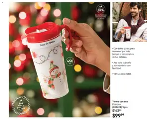 Vista previa de Termo con asa, Plástico. Con doble pared, para mantener por más tiempo la temperatura de tus bebidas. Asa para sujetarlo y transportarlo con facilidad. Válvula deslizable., nuevo folleto de la tienda, válido en México a partir del 28.11.2025 | Página: 19 | Productos: Válvula, Termo