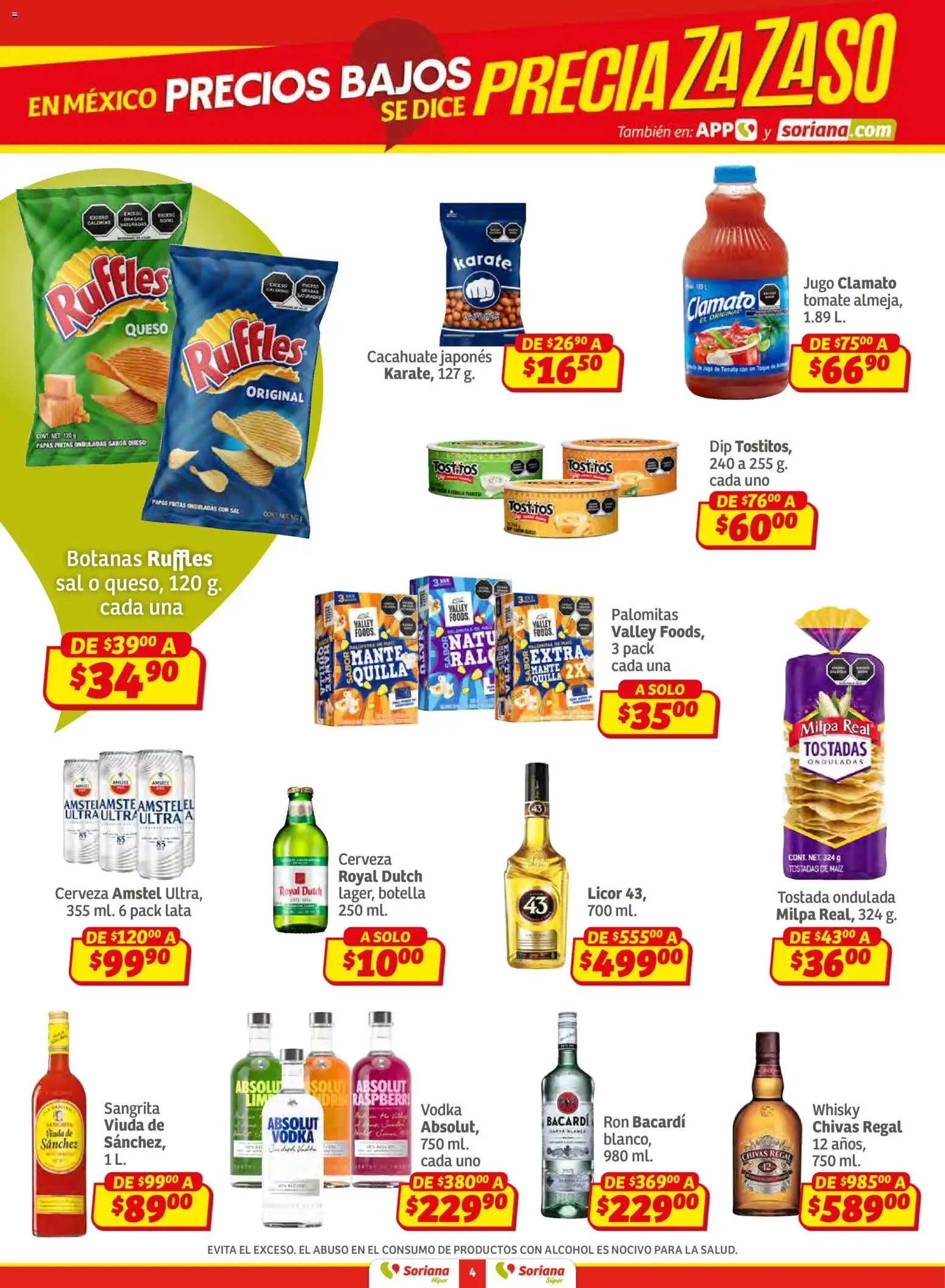Nuevas ofertas de Soriana válidas en toda la República Mexicana desde el 02.01.2026. ¡Encuentra las mejores ofertas en Soriana - Preciazazaso Súper: BCS, Jal, Nay, Sin, Son! | Página: 4 | Productos: Maíz, Cerveza, Papas fritas, Botella