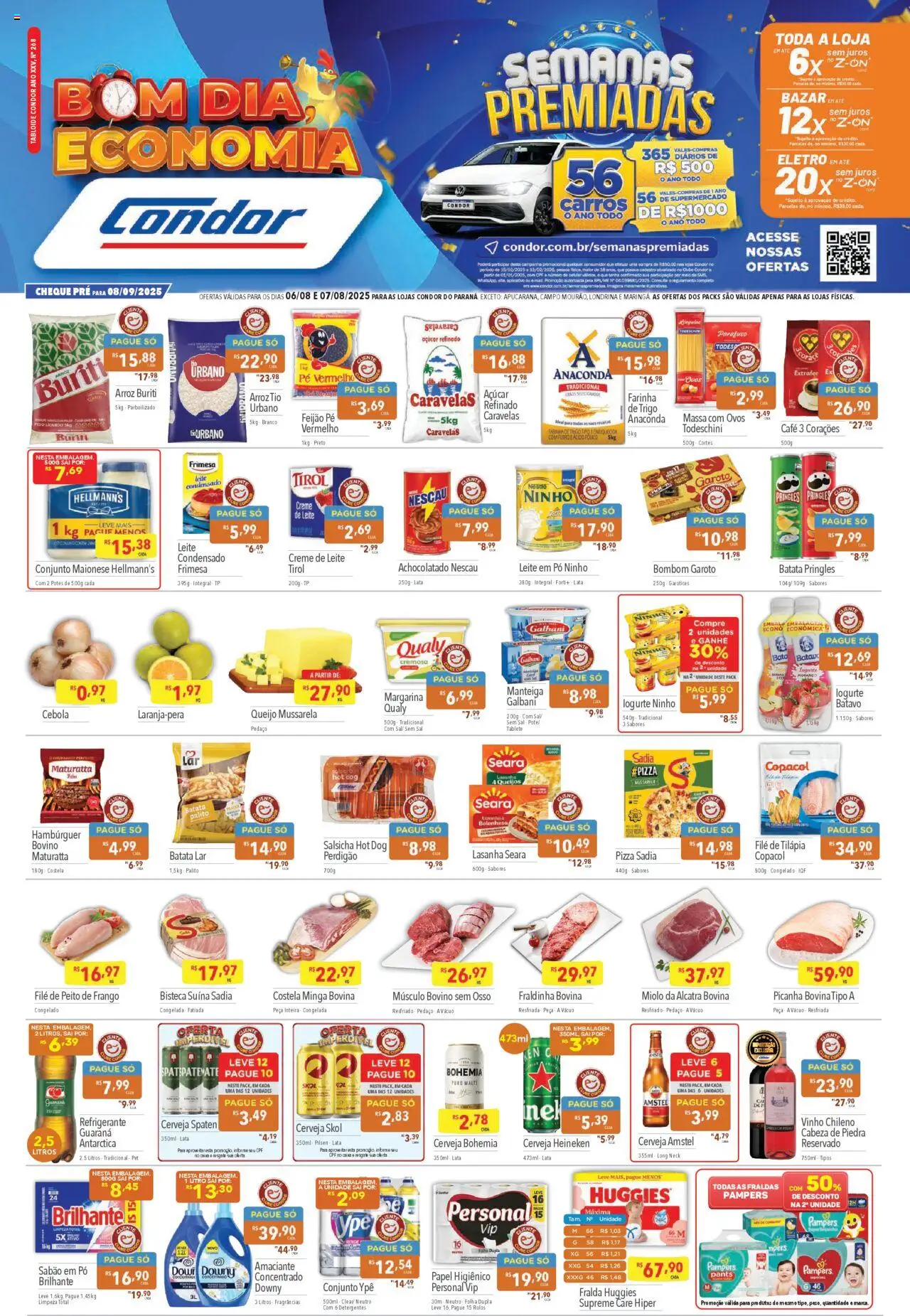 Supermercados Condor Folheto - válido de 06.08.2025 | Página: 1 | Produtos: Cebola, Celular, Nescau, Amaciante