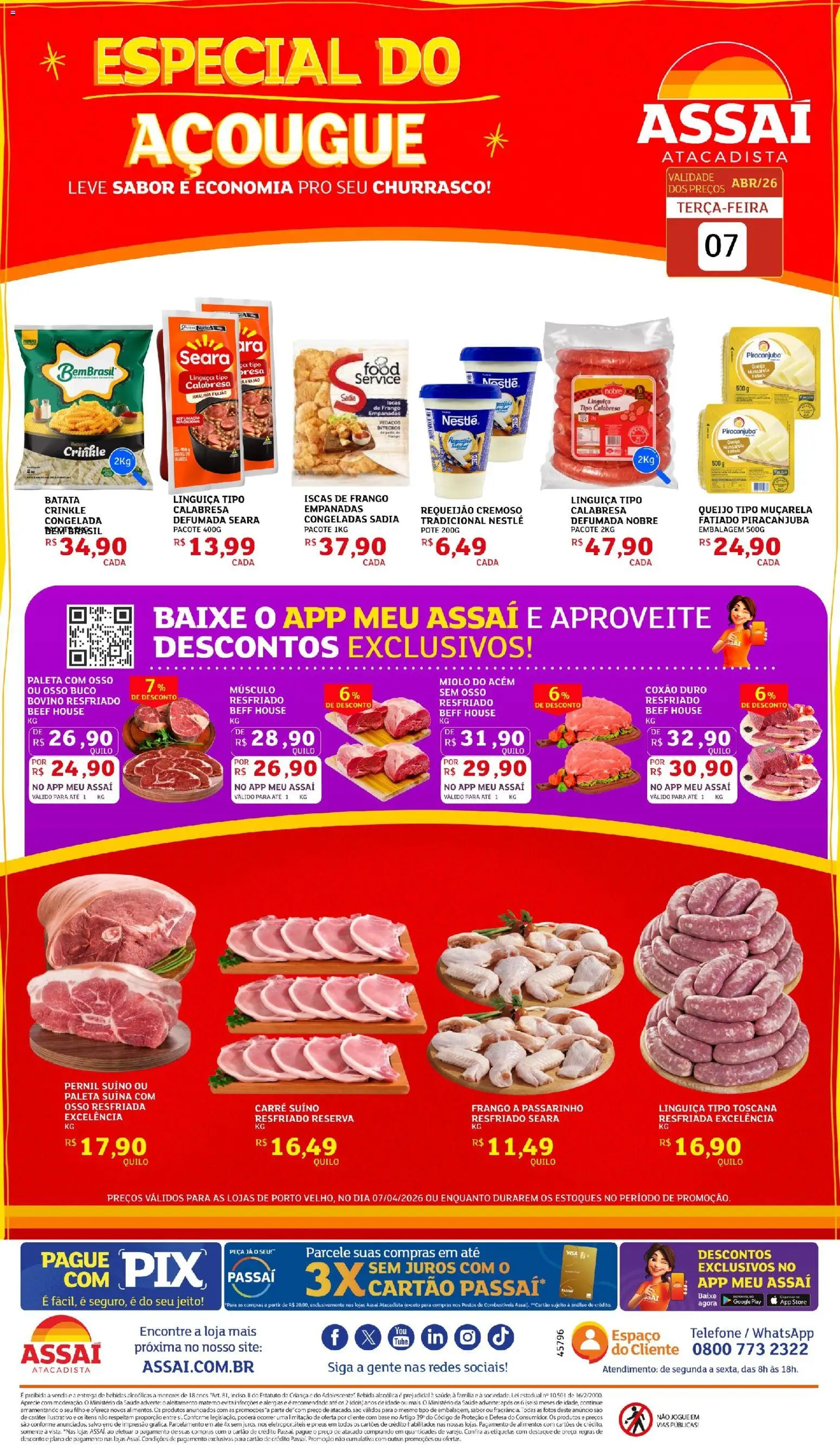 Assaí Atacadista Folheto - válido de 07.04.2026 | Página: 1 | Produtos: Acém, Bebida, Telefone, Frango