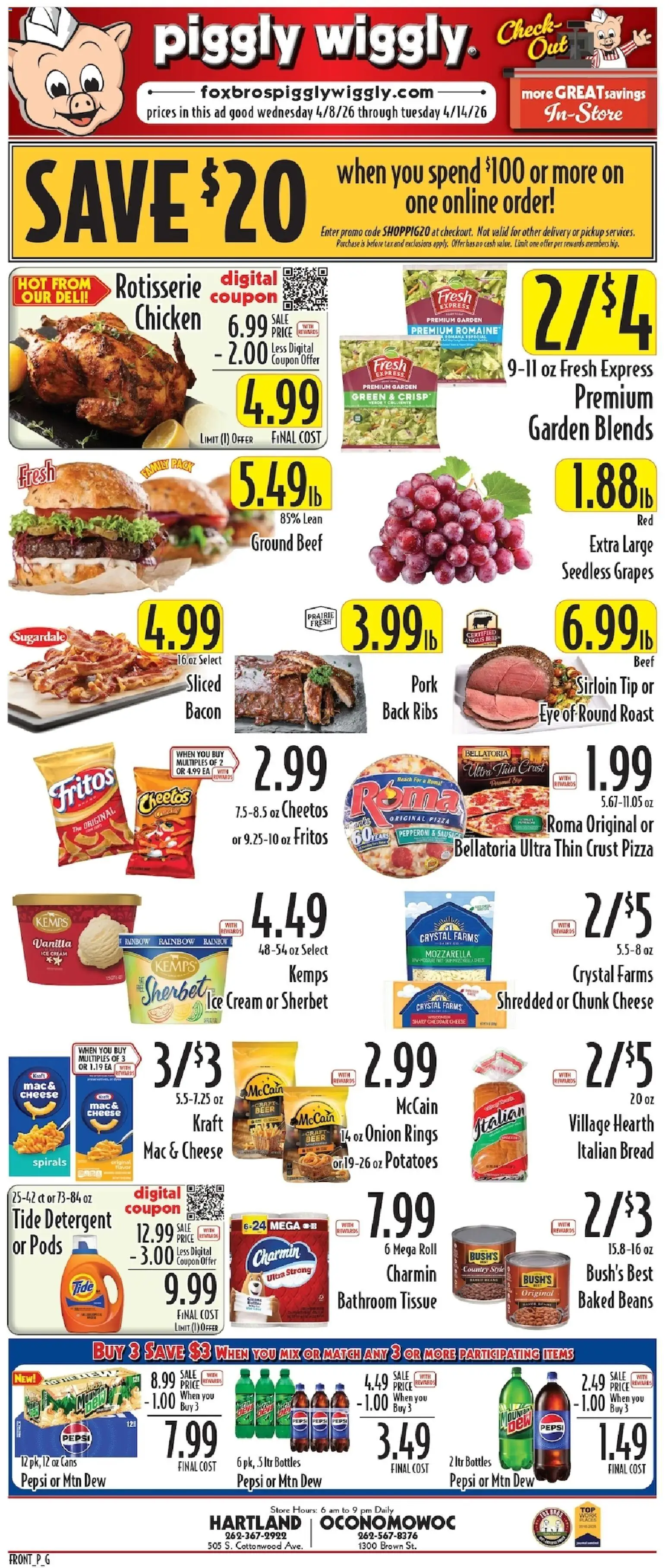 Piggly Wiggly Weekly Ad - valid from 08.04.2026 | Page: 3 | Products: Pizza, Beer, Pork, Onion