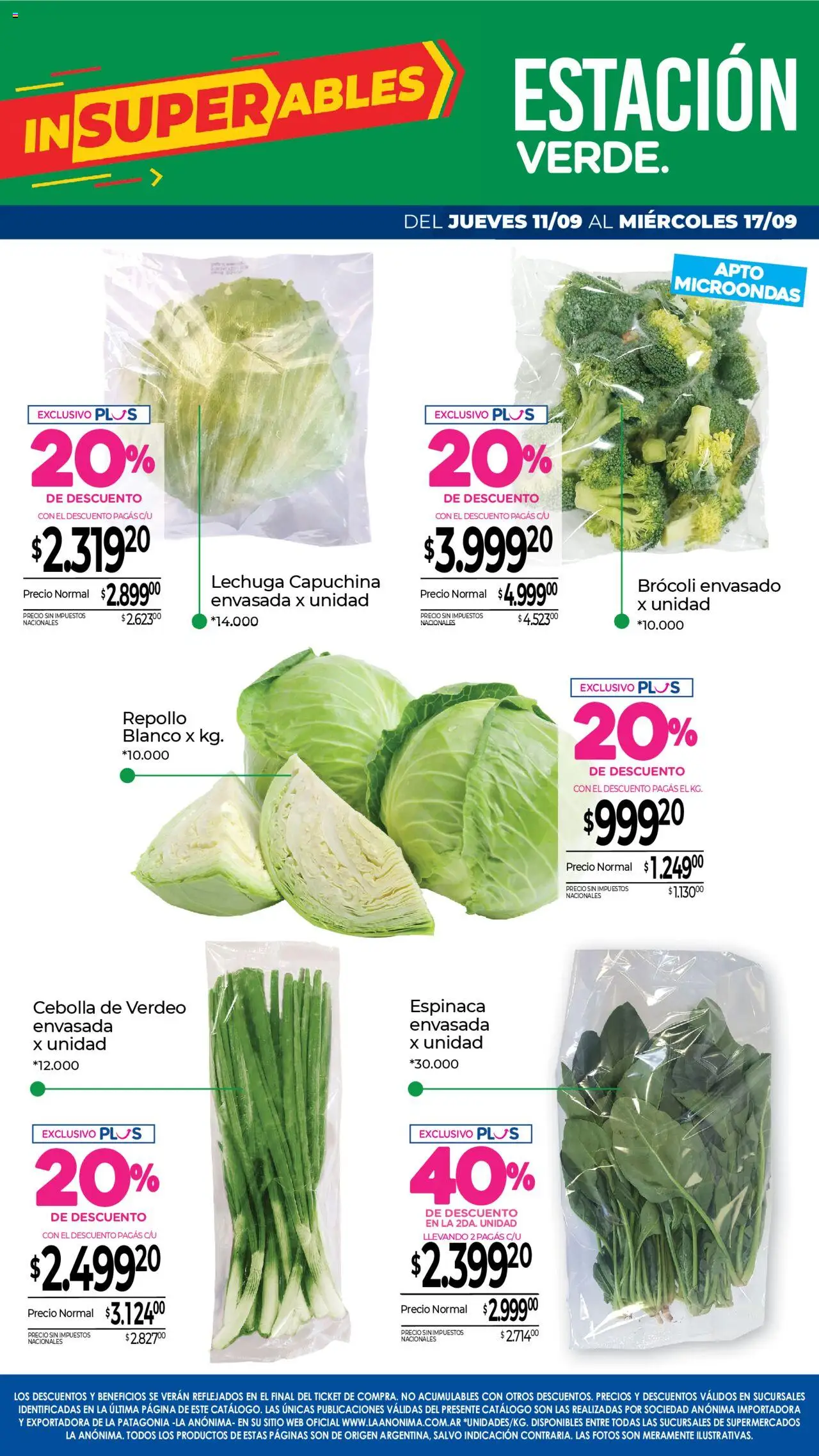 La Anonima catálogo │ válido desde el 11.09.2025 | Página: 7 | Productos: Cebolla, Lechuga, Microondas, Espinaca