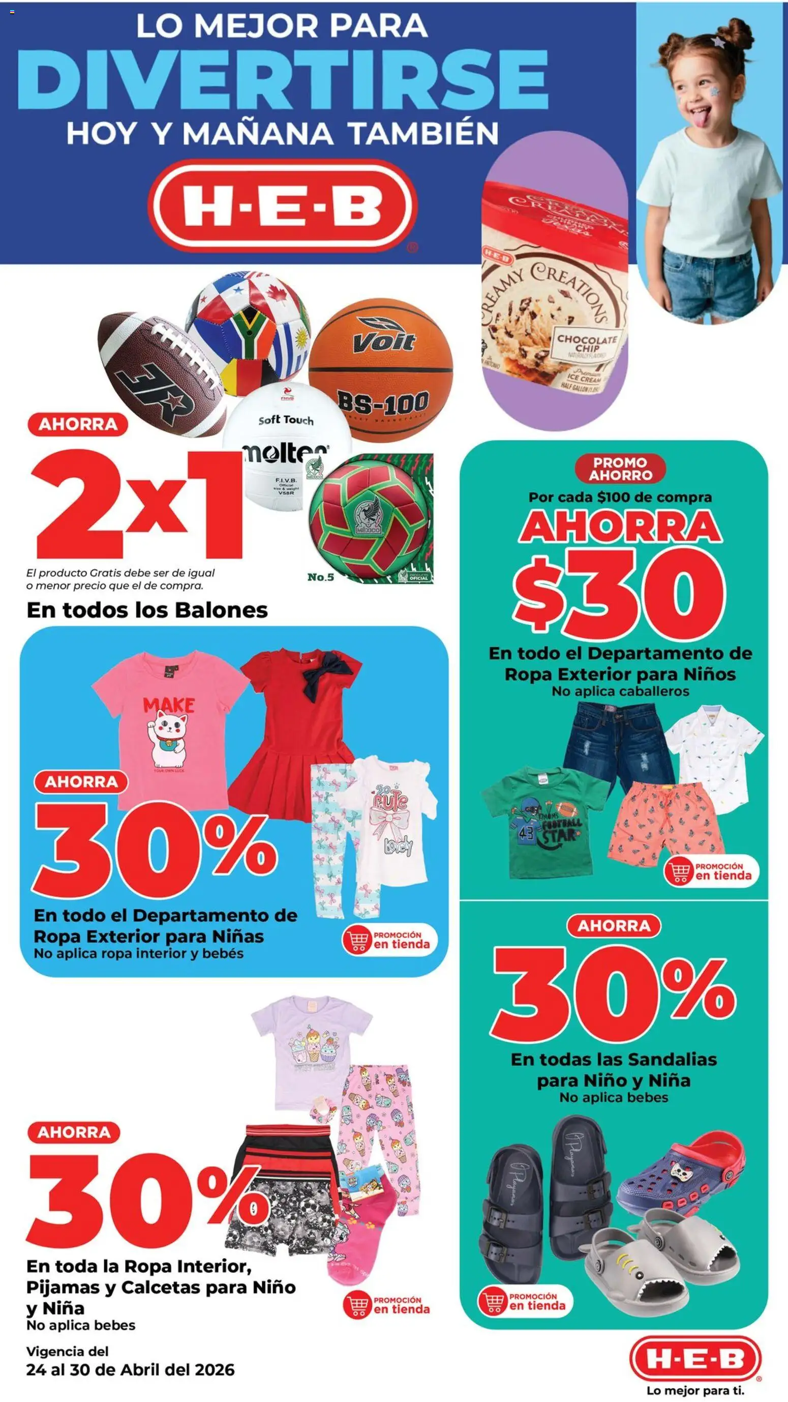Nuevas ofertas de H-E-B válidas en toda la República Mexicana desde el 24.04.2026. ¡Encuentra las mejores ofertas en H-E-B folleto! | Página: 5 | Productos: Calcetas, Chocolate, Ropa, Sandalias