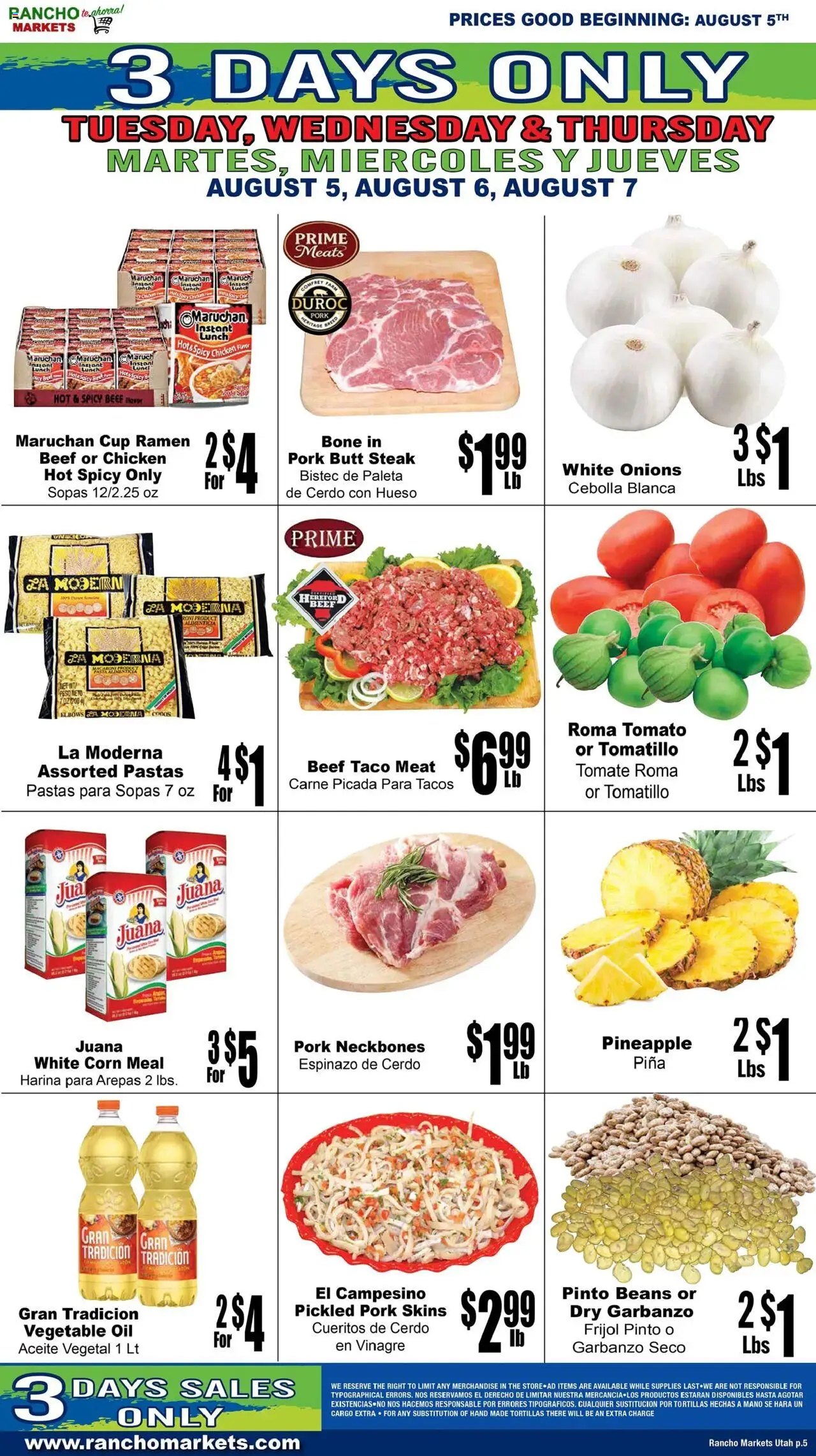 Rancho Markets Weekly Ad - valid from 05.08.2025 | Page: 5 | Products: Corn, Oil, Pork, Pineapple