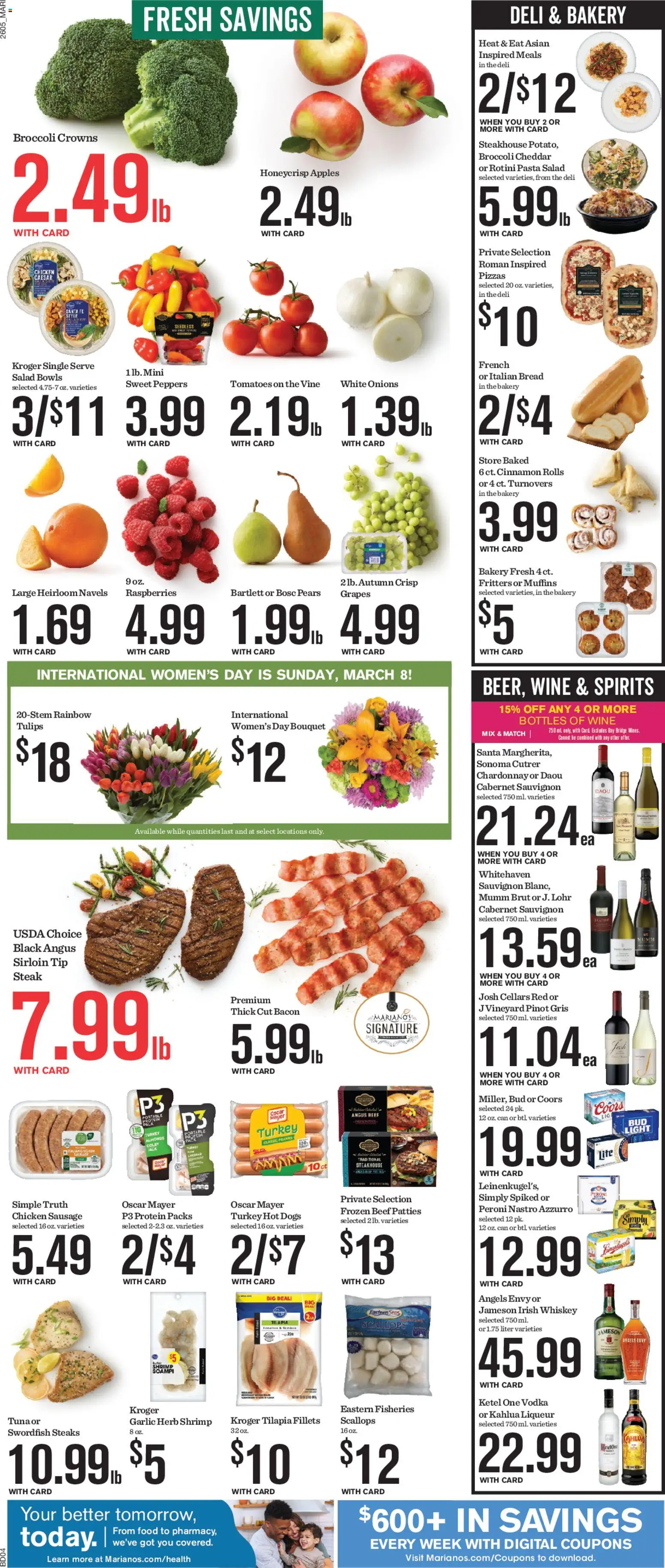 Mariano's Weekly Ad - valid from 04.03.2026 | Page: 6 | Products: Crowns, Vodka, Grapes, Hot Dogs