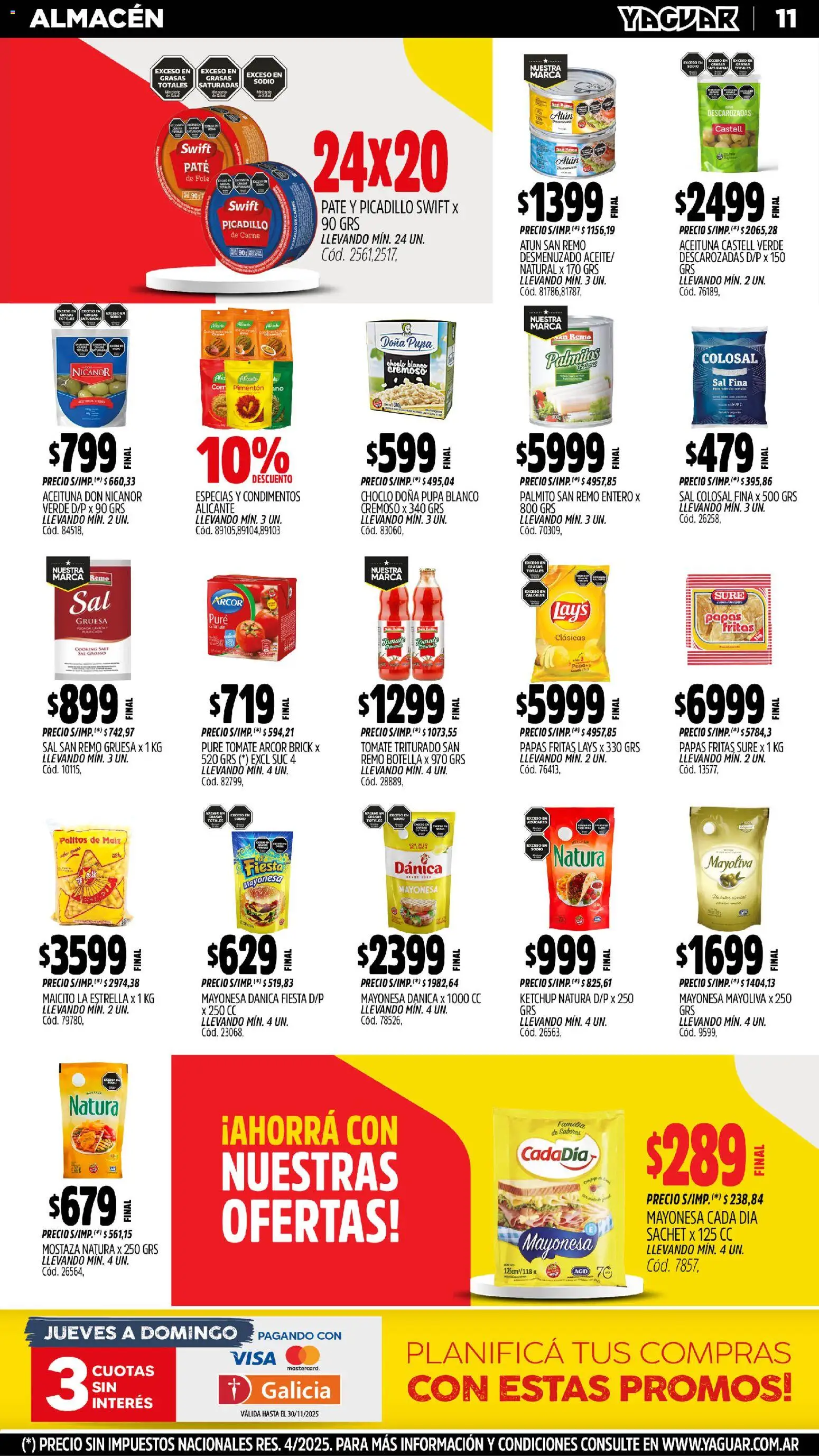 Yaguar - Mendoza │ válido desde el 17.11.2025 | Página: 12 | Productos: Ketchup, Aceitunas, Maiz, Papas fritas