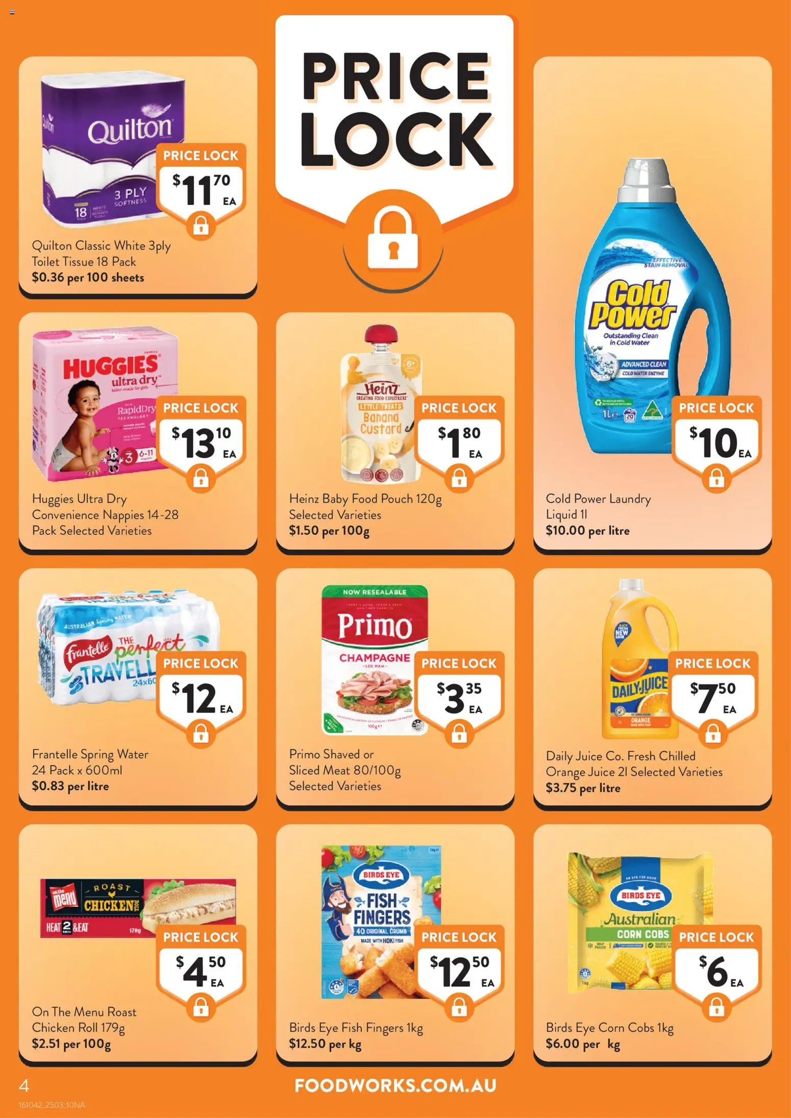 Foodworks catalogue - valid from 25.03.2026 | Page: 4 | Products: Toilet, Ham, Juice, Chicken