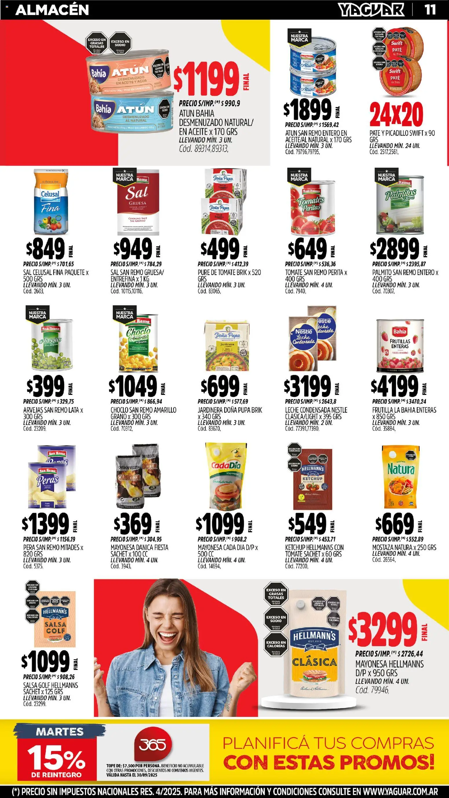 Yaguar - José C. Paz │ válido desde el 27.10.2025 | Página: 11 | Productos: Arvejas, Atún, Tomate, Salsa Golf