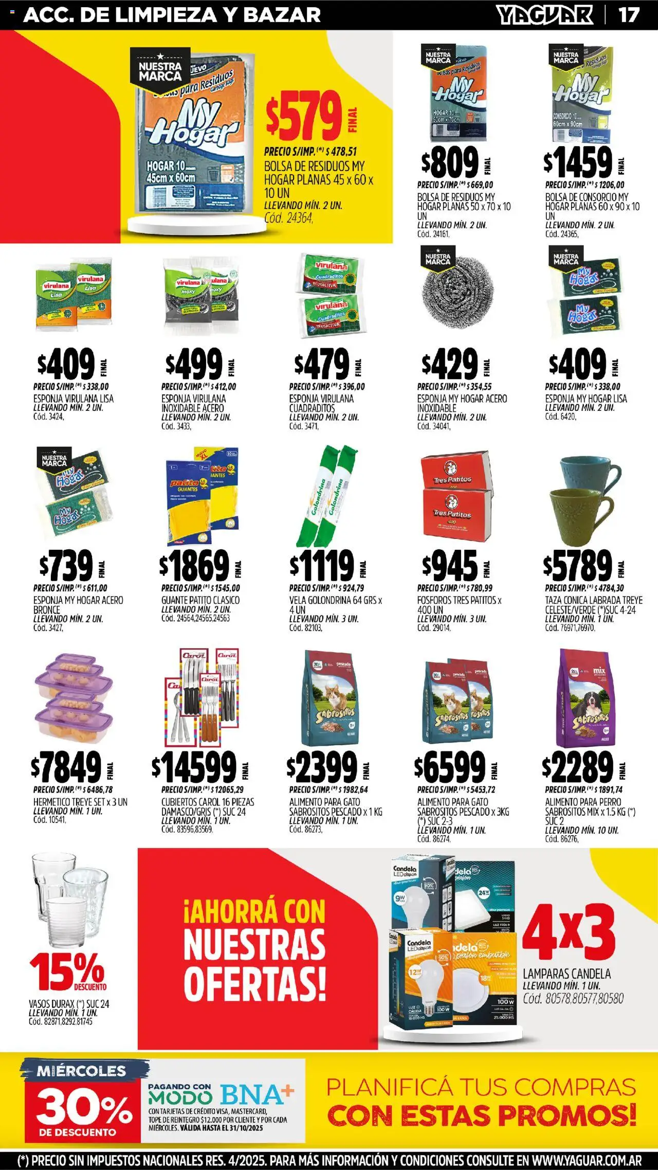 Yaguar - Córdoba │ válido desde el 20.10.2025 | Página: 17 | Productos: Fósforos, Vela, Guante, Vasos