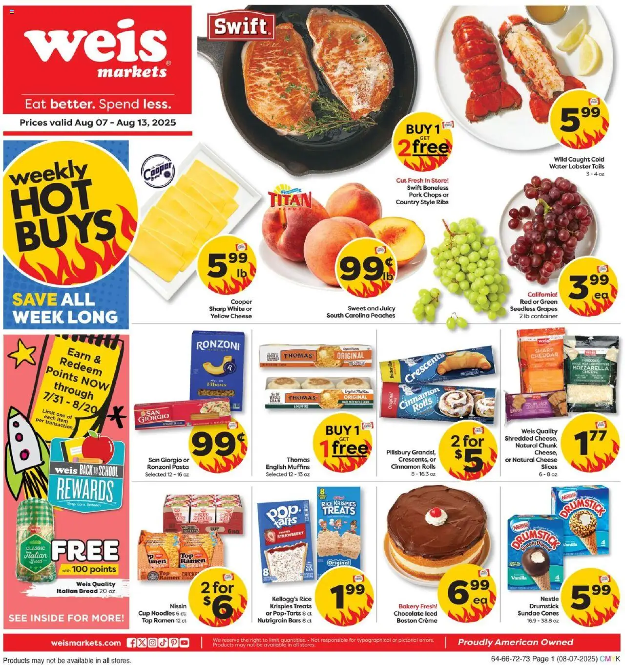 Weis Weekly Circular - VA - valid from 07.08.2025 | Page: 1 | Products: Bakery, Peaches, Bread, Noodles