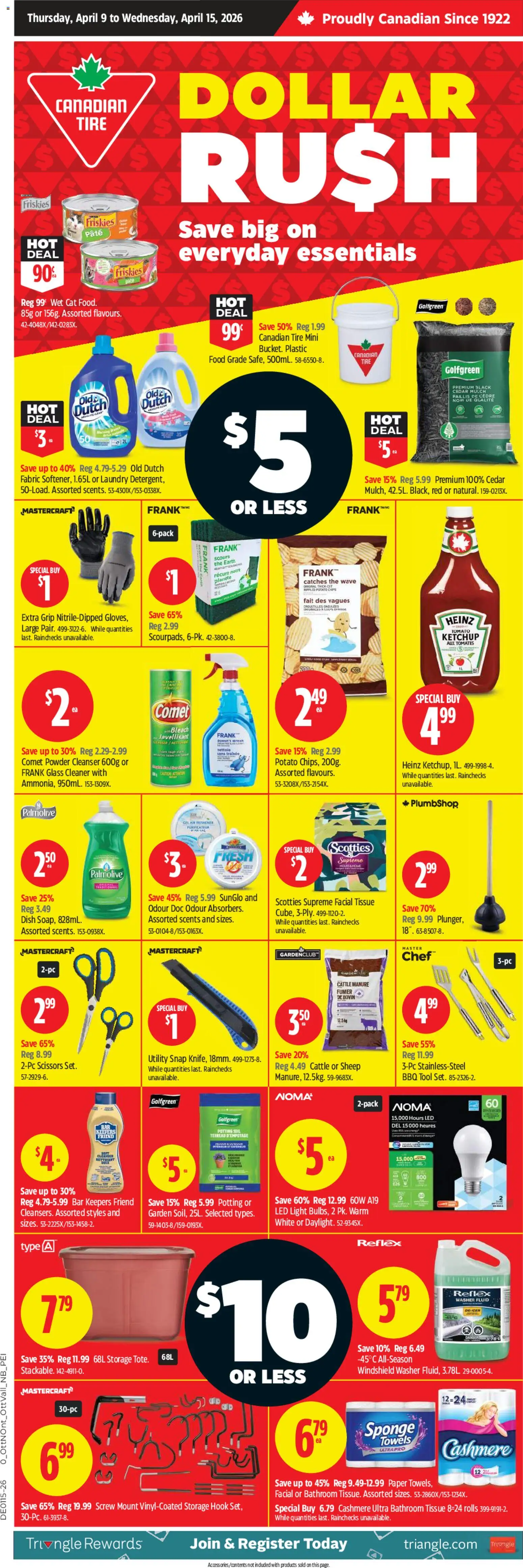 Canadian Tire flyer valid from 09.04.2026 | Page: 1 | Products: Ketchup, Powder, Sponge