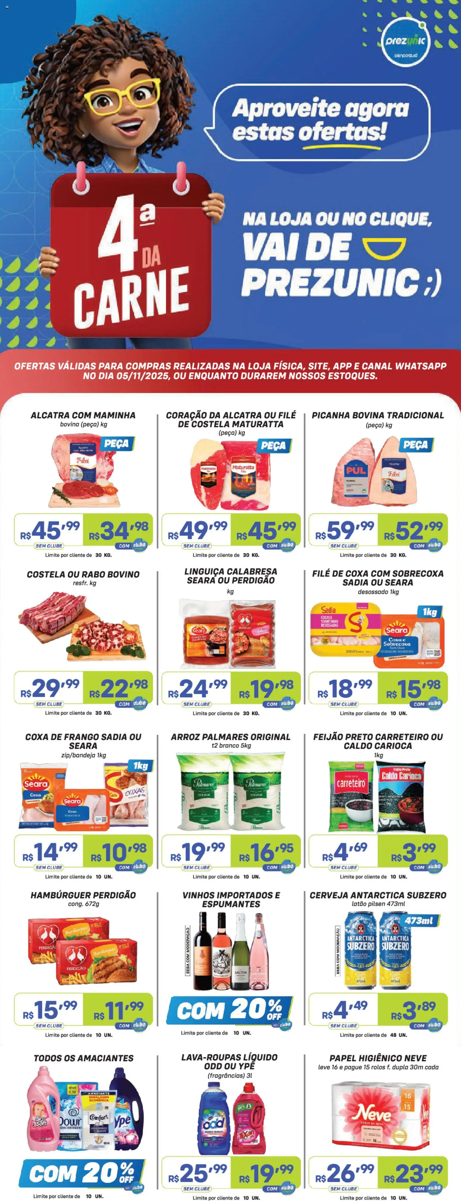 Prezunic Folheto - válido de 05.11.2025 | Página: 1 | Produtos: Picanha, Cerveja, Frango, Papel higiênico