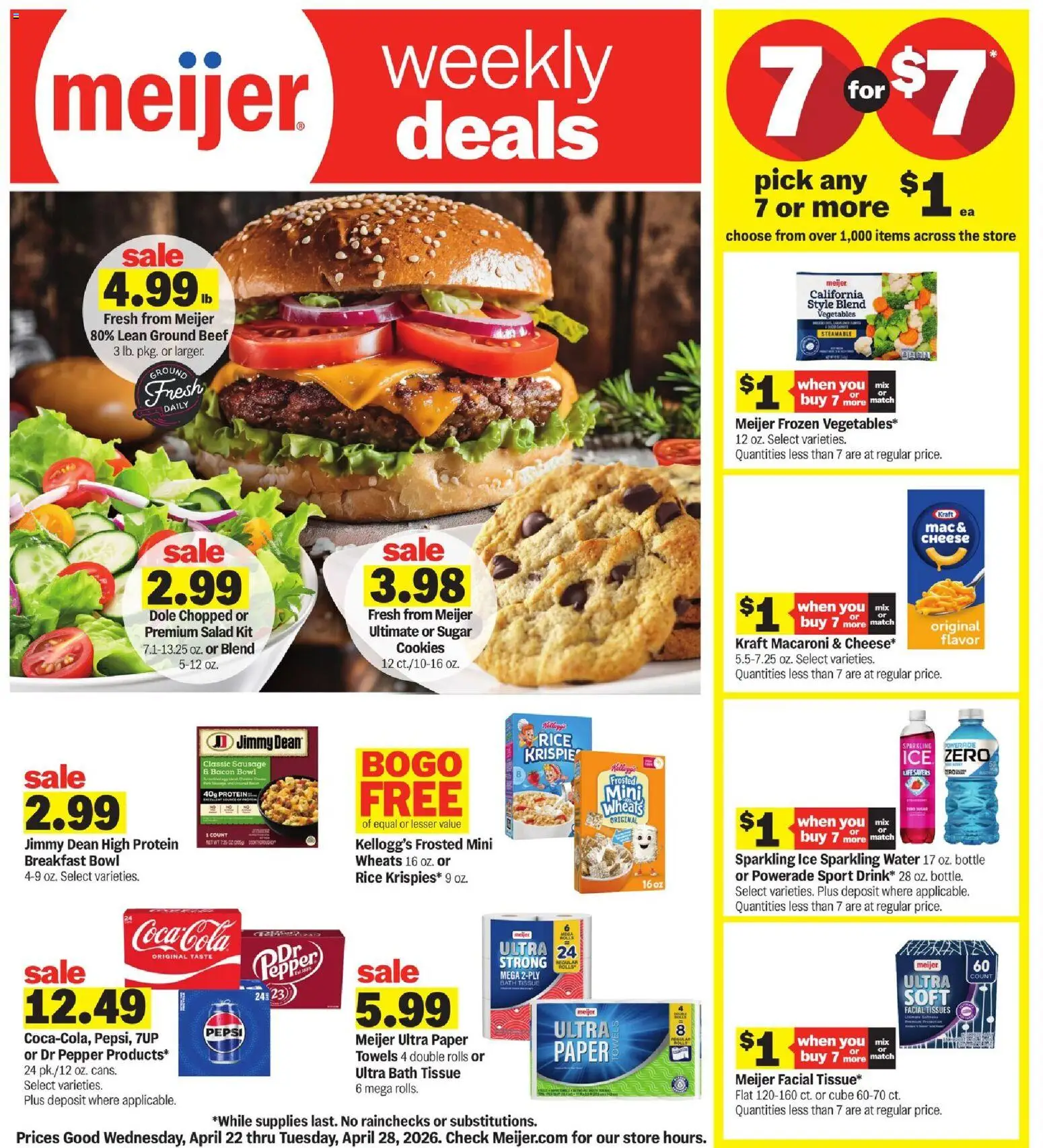 Meijer Weekly Ad - valid from 22.04.2026 | Page: 1 | Products: Bath, Rice, Salad, Sausage