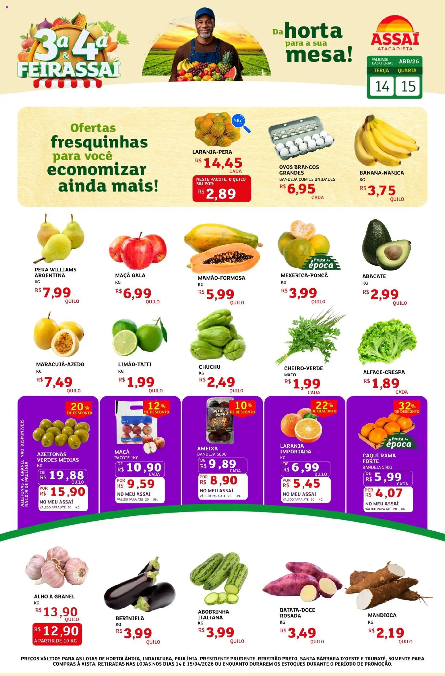Assaí Atacadista Folheto - válido de 14.04.2026 | Página: 1 | Produtos: Chuchu, Alho, Berinjela, Ovos