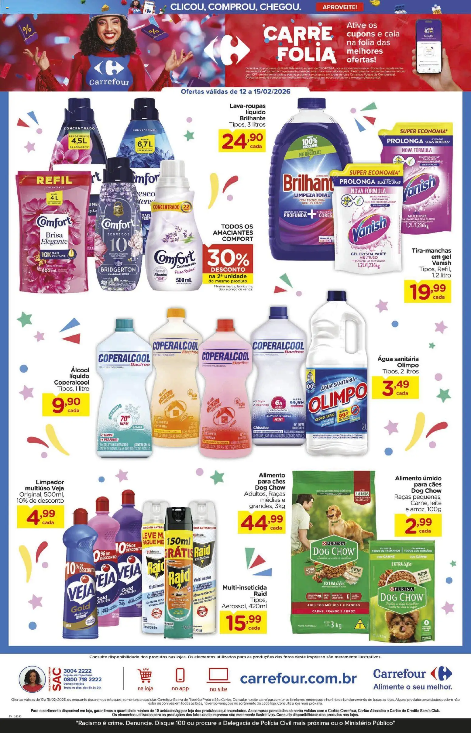 Carrefour Bairro Folheto - válido de 12.02.2026 | Página: 3 | Produtos: Tira manchas, Cama, Alimento úmido, Arroz