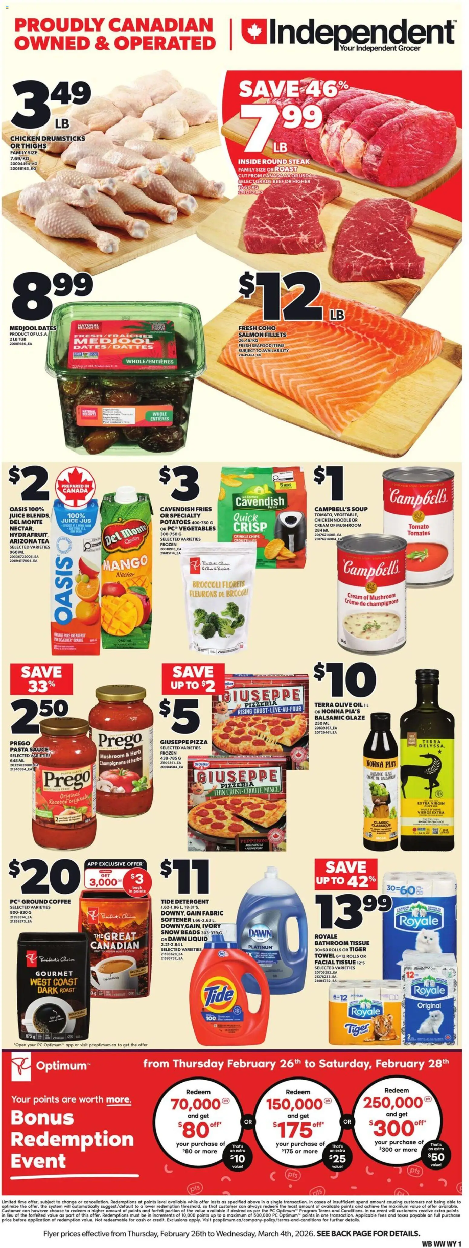 Independent Grocer flyer valid from 26.02.2026 | Page: 3 | Products: Beef, Cream, Coffee, Pizza