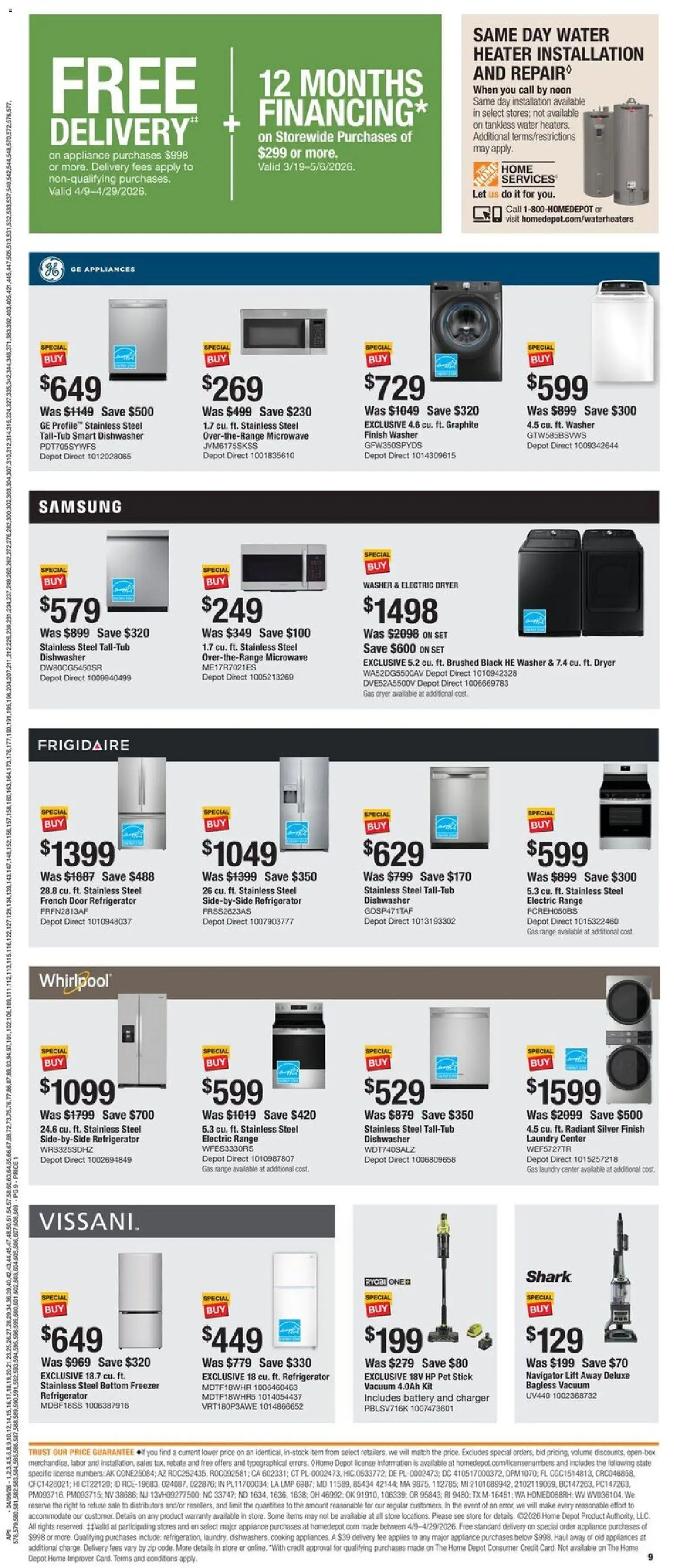 Home Depot Local Ad - IL - valid from 09.04.2026 | Page: 9 | Products: Vacuum, Battery, Microwave, Dishwasher