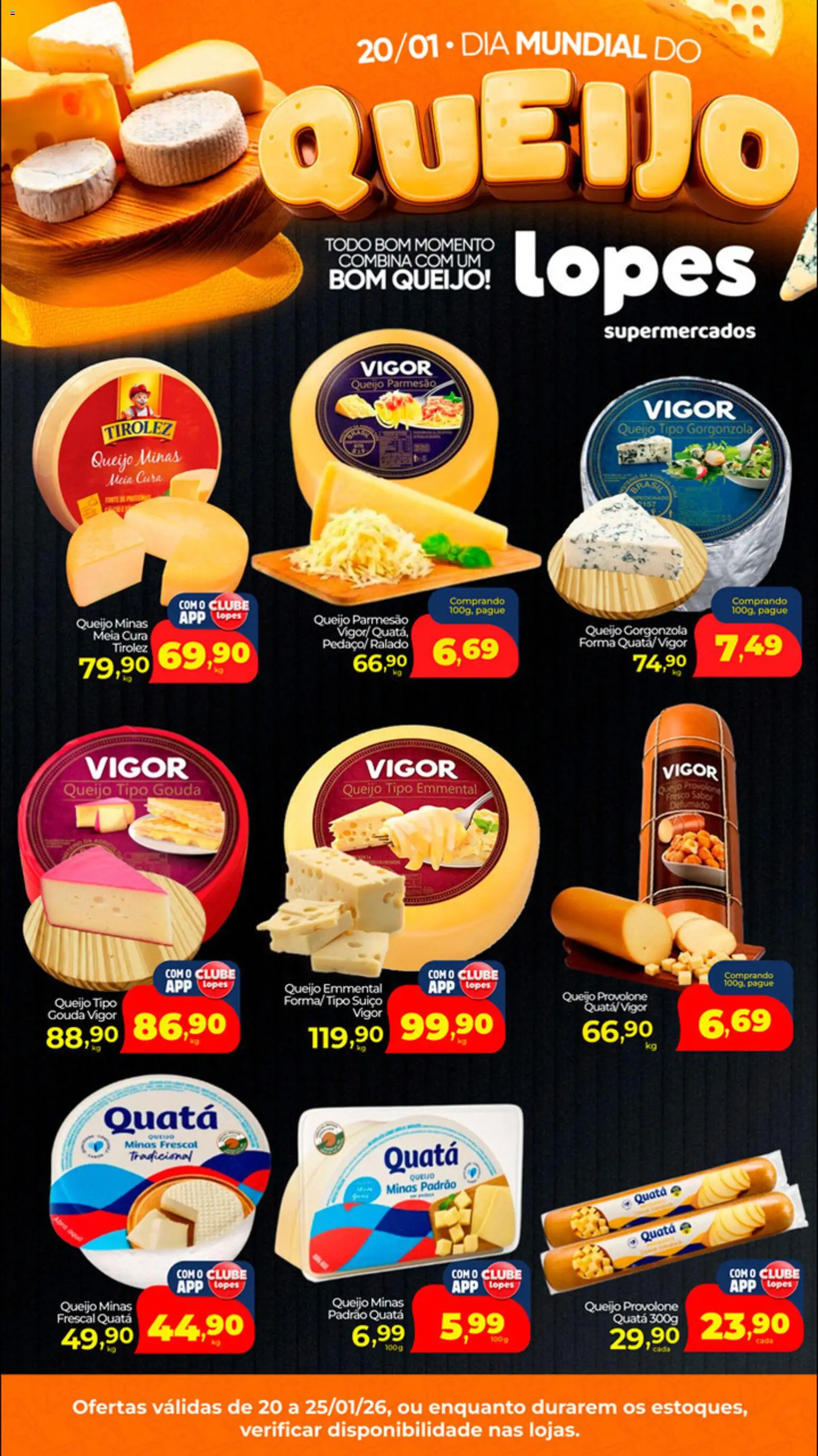 Lopes Supermercados Folheto - válido de 20.01.2026 | Página: 1 | Produtos: Queijo, Provolone, Parmesão, Gouda