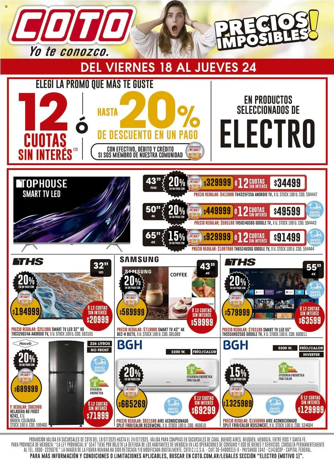 Coto ofertas electro │ válido desde el 18.07.2025 | Página: 1 | Productos: Aire acondicionado, Heladera, Té