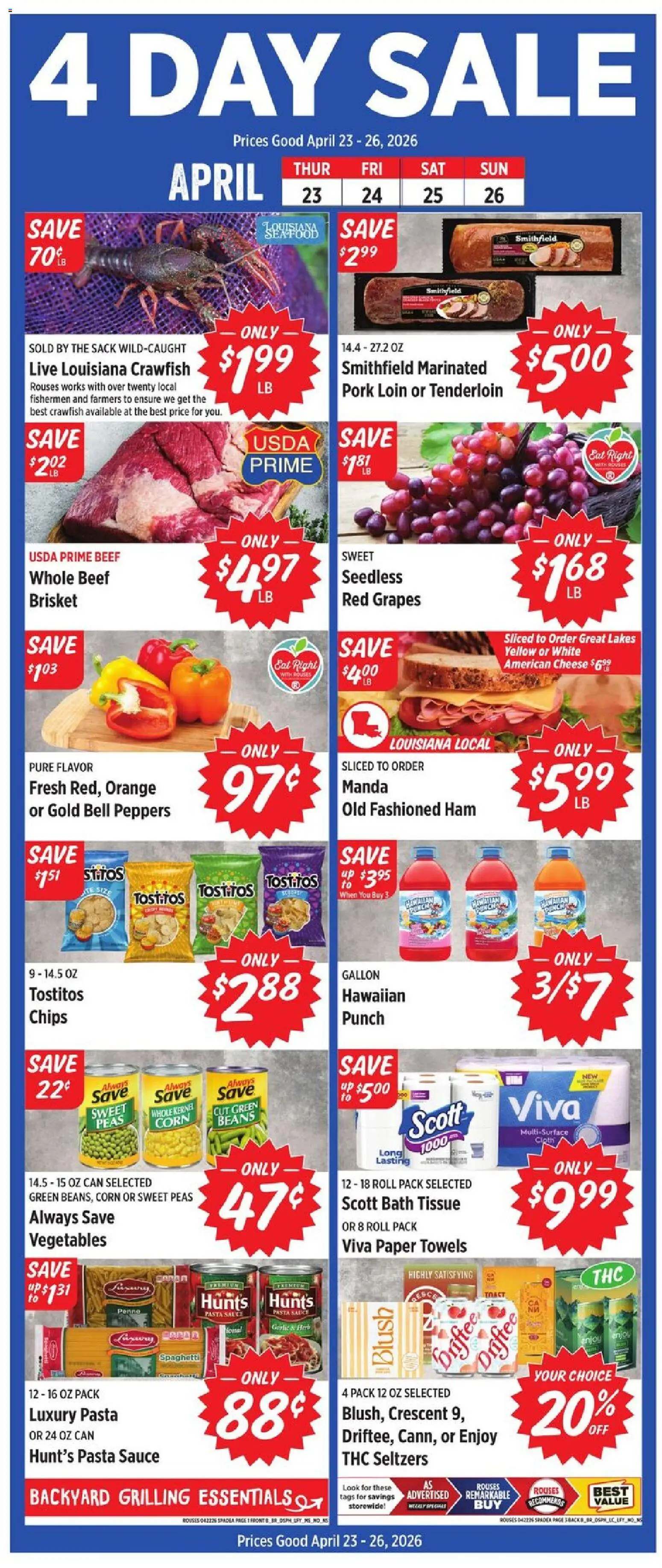 Rouses Weekly Ad - LA - valid from 22.04.2026 | Page: 2 | Products: Peppers, Pork, Beef, Grapes