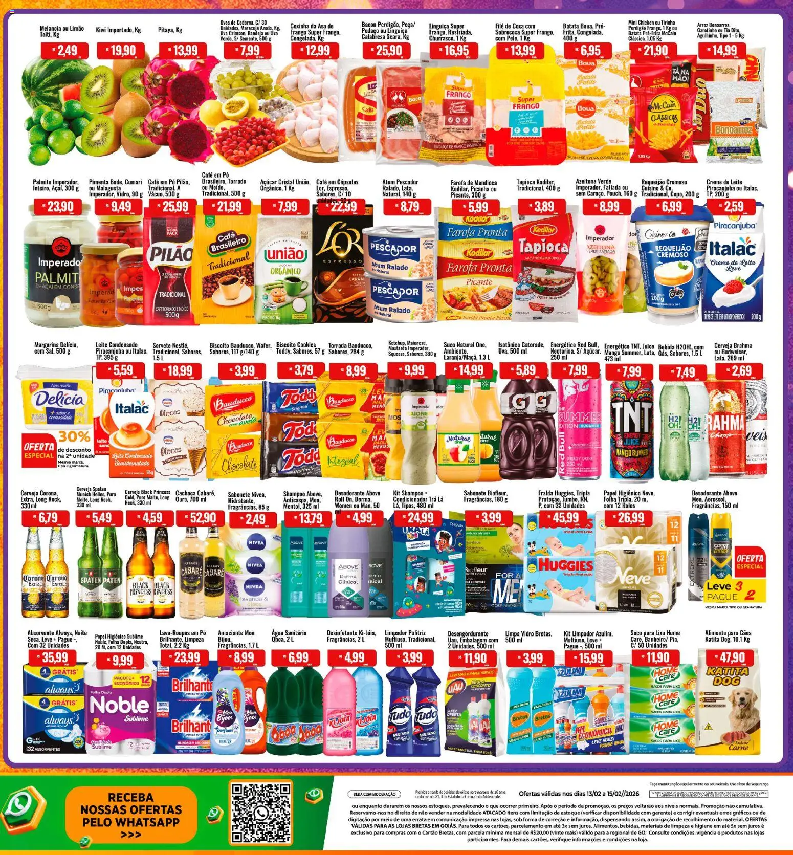 Bretas Folheto - válido de 13.02.2026 | Página: 2 | Produtos: Melancia, Saco para lixo, Leite, Suco