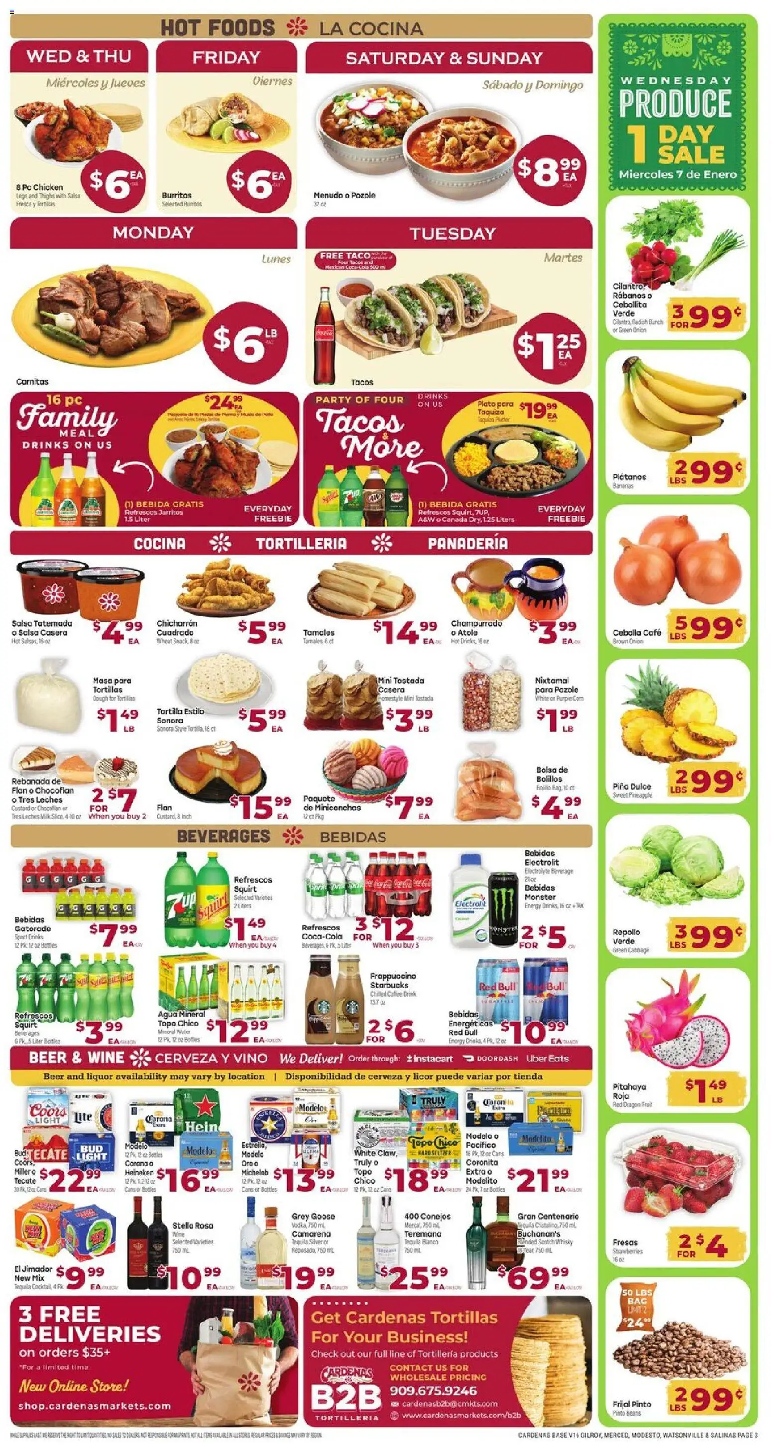 Cardenas Weekly Ad - CA - valid from 07.01.2026 | Page: 3 | Products: Beer, Pineapple, Cabbage, Pc