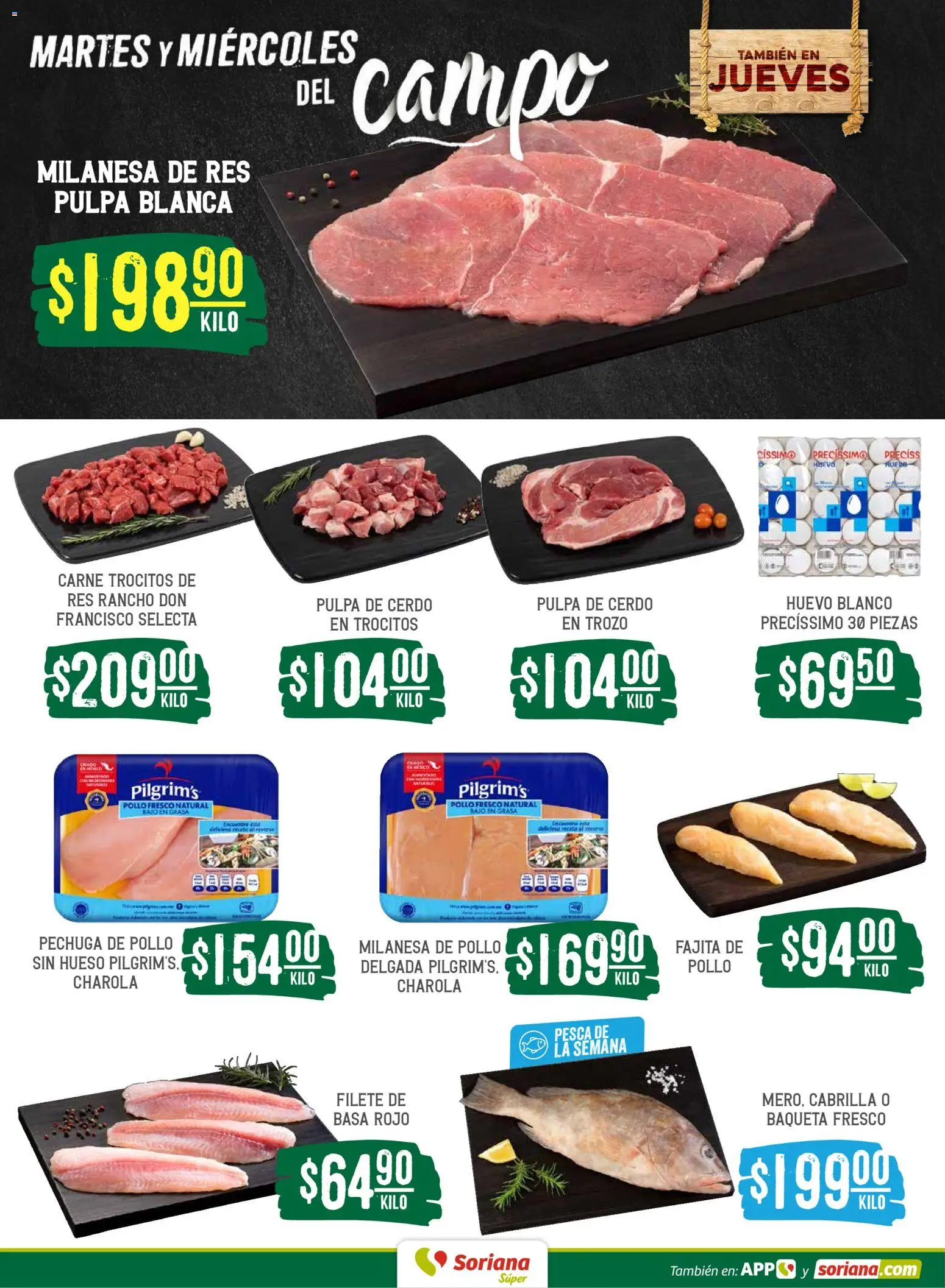 Nuevas ofertas de Soriana válidas en toda la República Mexicana desde el 14.04.2026. ¡Encuentra las mejores ofertas en Soriana Martes y Miércoles del Campo Súper: Chih, Delicias, Dur y Coah (excepto Saltillo)! | Página: 4 | Productos: Pollo, Milanesa, Huevo, Cerdo