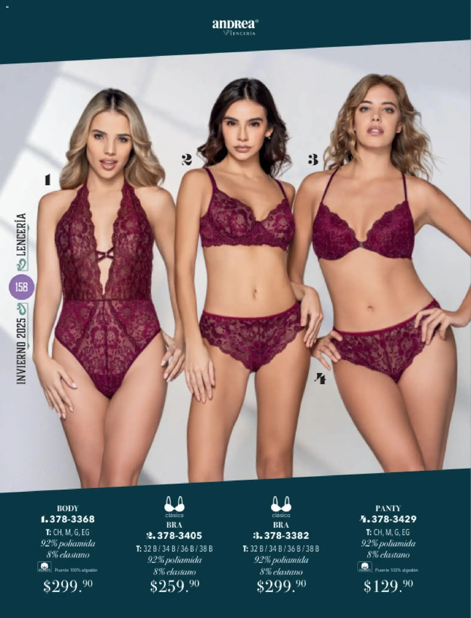 Nuevas ofertas de Andrea válidas en toda la República Mexicana desde el 26.11.2025. ¡Encuentra las mejores ofertas en Andrea catálogo Invierno! | Página: 158 | Productos: Algodón, Body, Lenceria