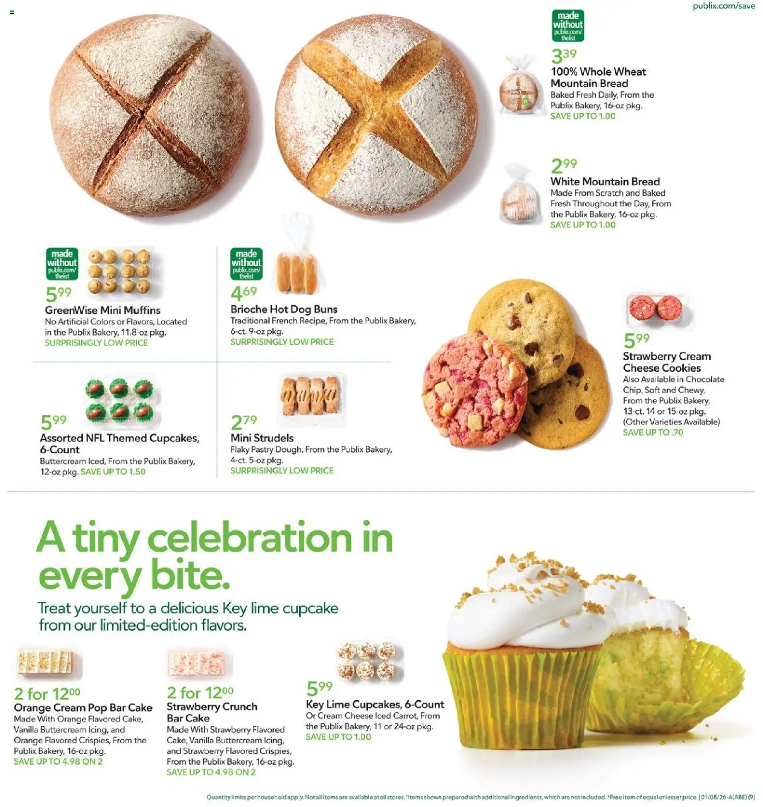Publix Weekly Ad - valid from 07.01.2026 | Page: 9 | Products: Cheese, Chocolate, Lime, Cupcake