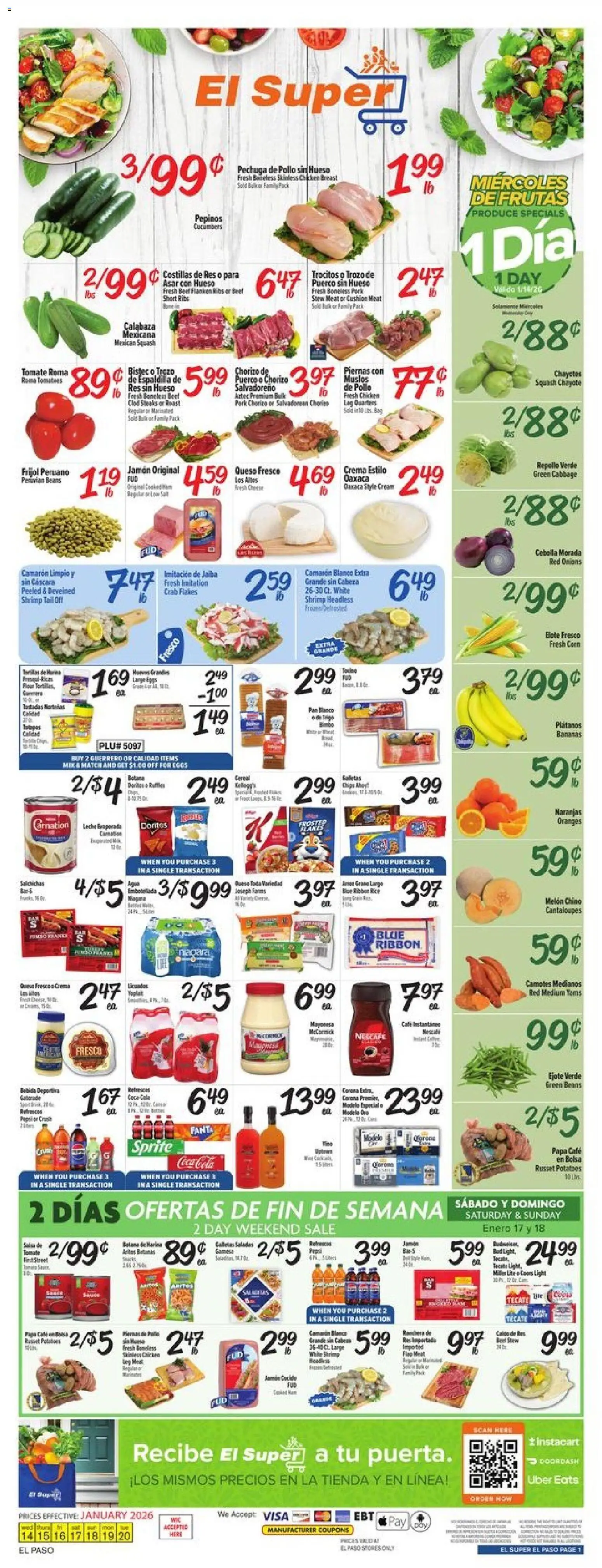 El Super Weekly Ad - TX - valid from 14.01.2026 | Page: 1 | Products: Oranges, Potatoes, Cabbage, Melon