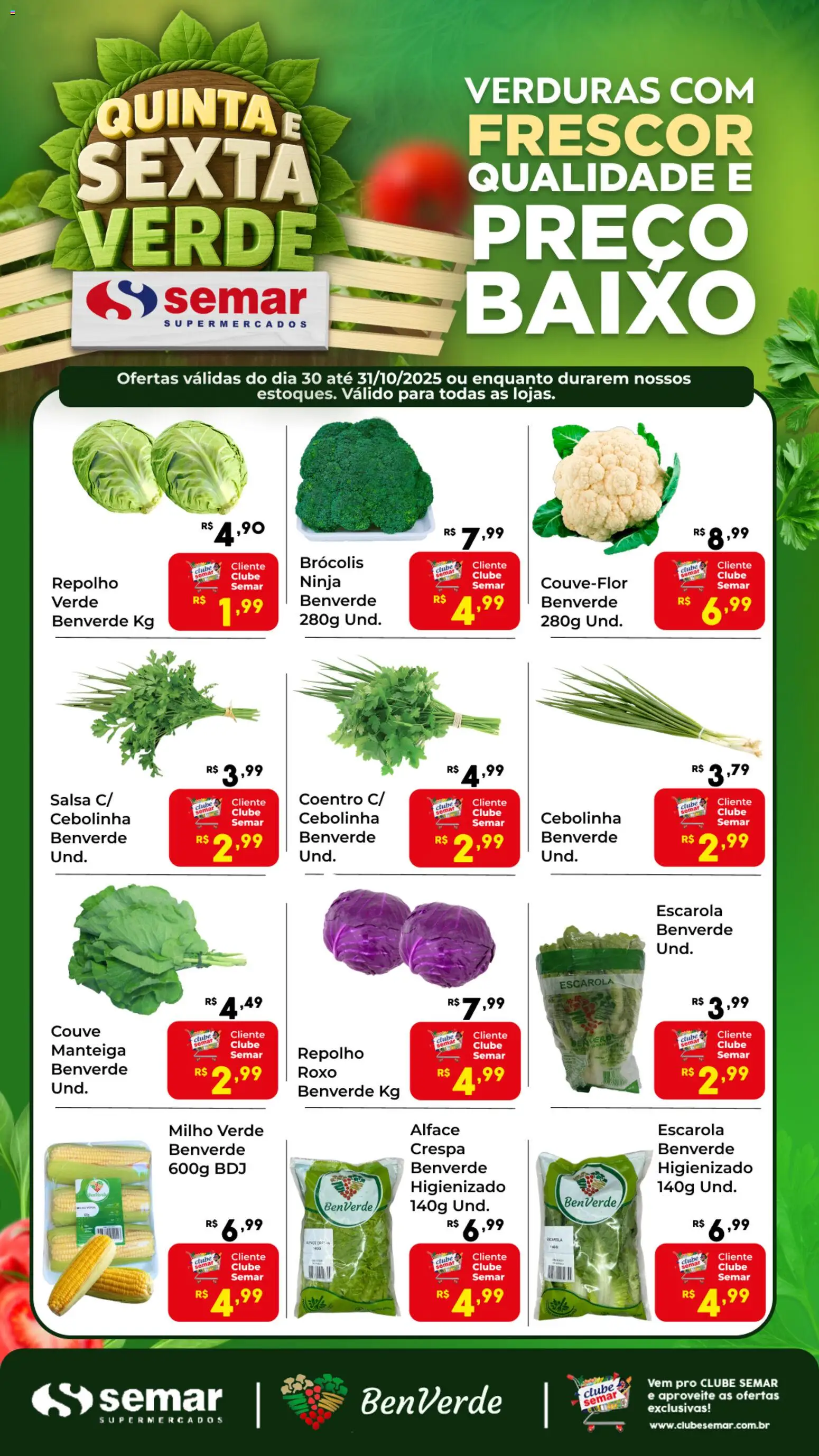 Semar Supermercado Folheto - válido de 30.10.2025 | Página: 1 | Produtos: Manteiga, Alface, Brócolis, Couve