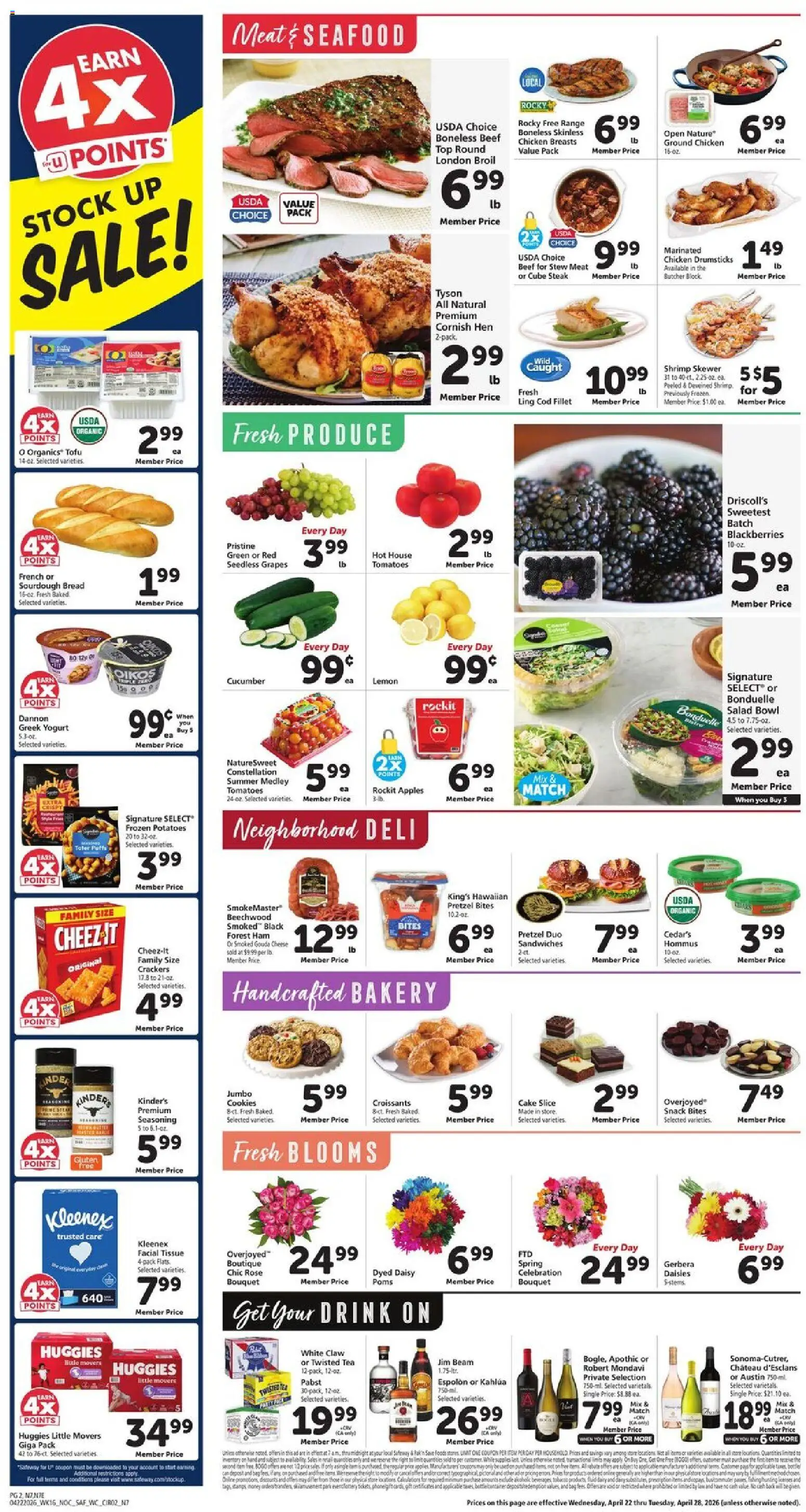 Safeway Weekly Ad - valid from 22.04.2026 | Page: 2 | Products: Bread, Tea, Potatoes, Grapes