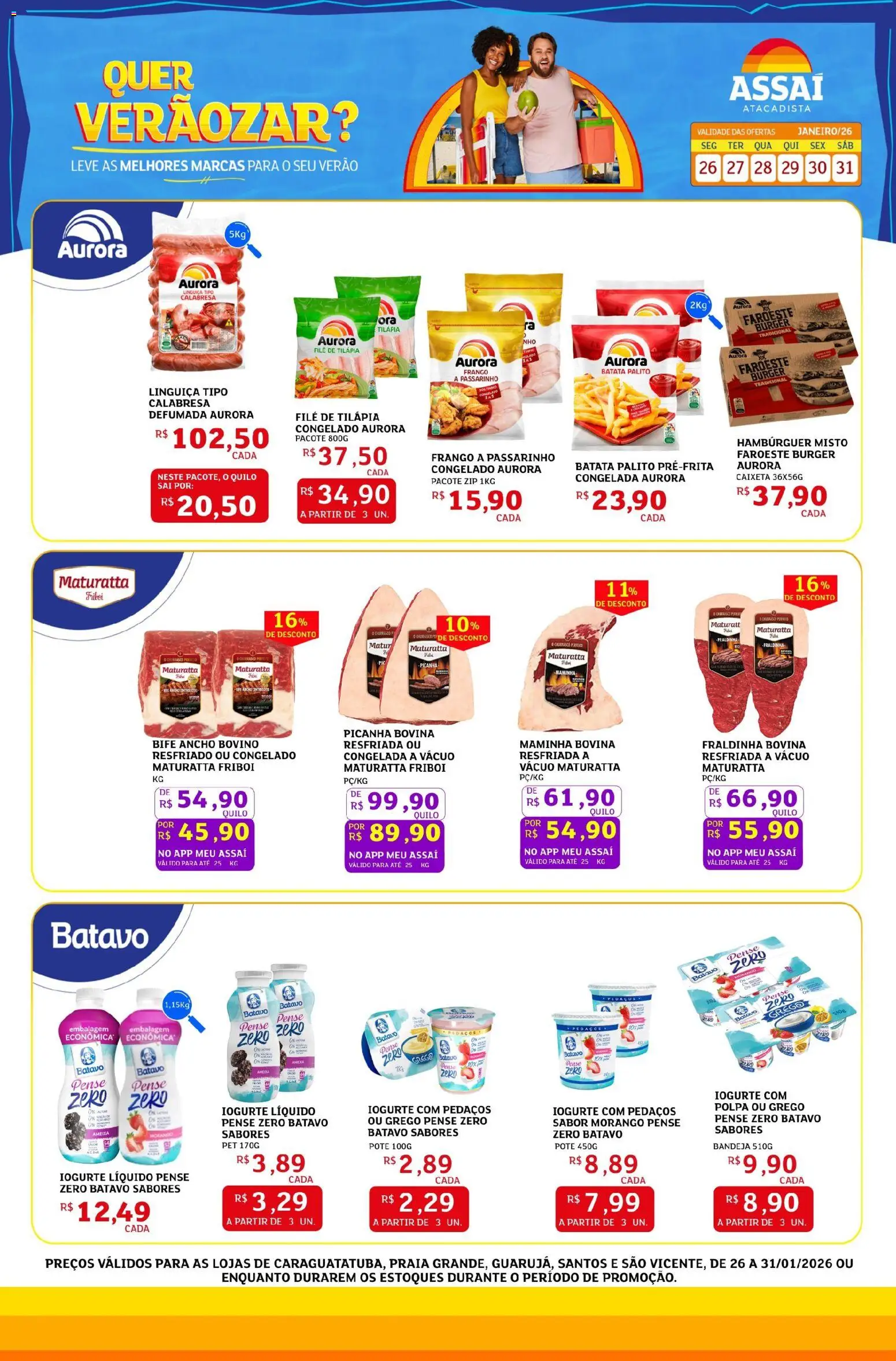 Assaí Atacadista Folheto - válido de 26.01.2026 | Página: 1 | Produtos: Fraldinha, Picanha, Tilápia, Filé de tilápia