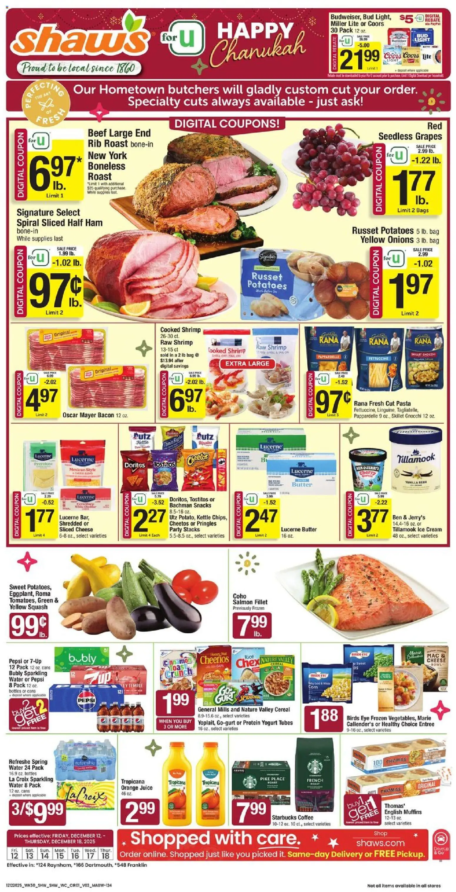 Shaw's Weekly Ad - MA - valid from 12.12.2025 | Page: 1 | Products: Skillet, Butter, Water, 2人掛けソファ