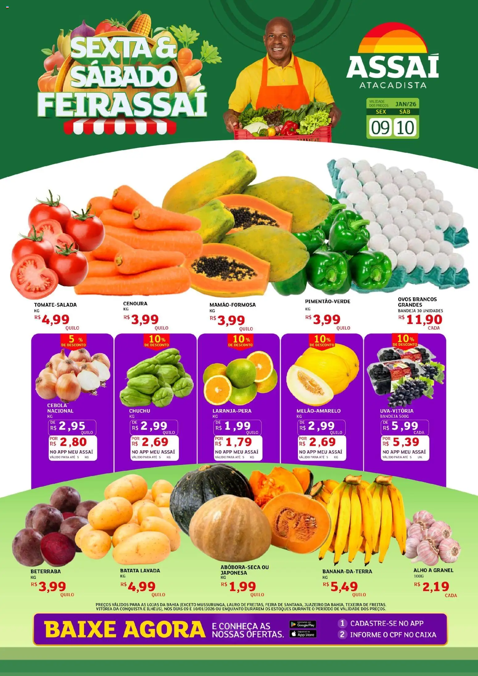 Assaí Atacadista Folheto - válido de 09.01.2026 | Página: 1 | Produtos: Beterraba, Cebola, Caixa, Cenoura