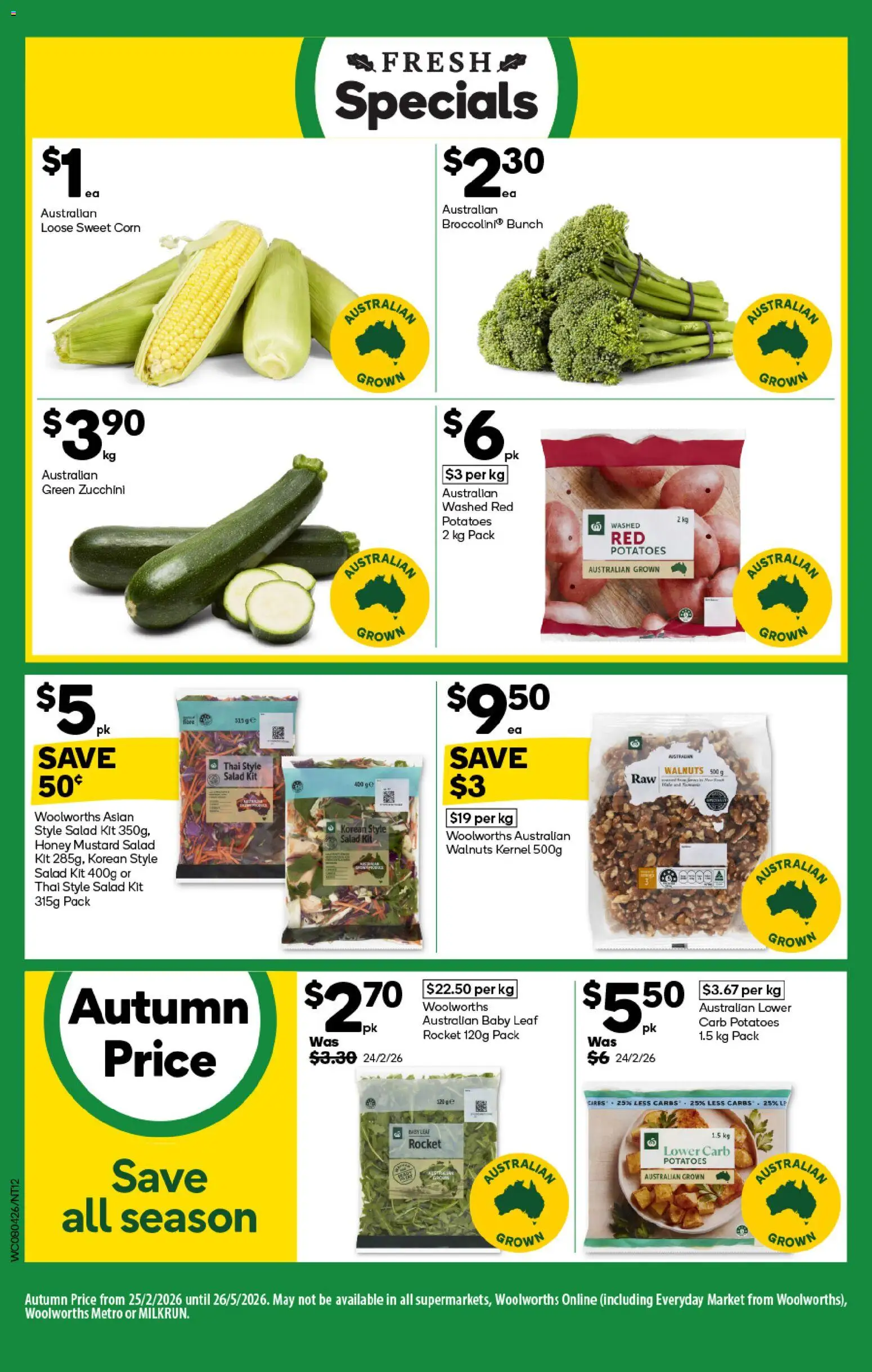 Woolworths catalogue - valid from 08.04.2026 | Page: 12 | Products: Honey, Mustard, Rocket, Potatoes